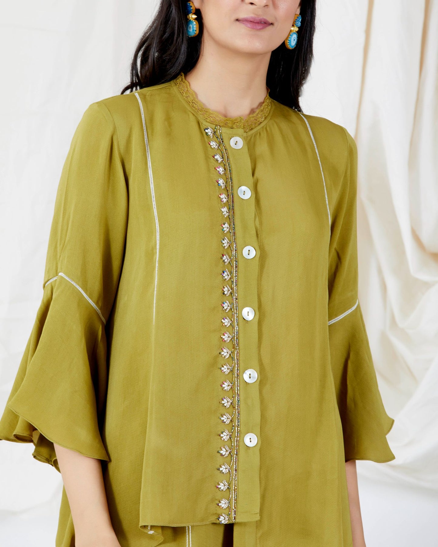 PEARL LEAF ASYMMETRICAL SHIRT SET