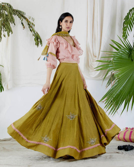 BOUQUET LEHENGA SET WITH SHIRT TOP