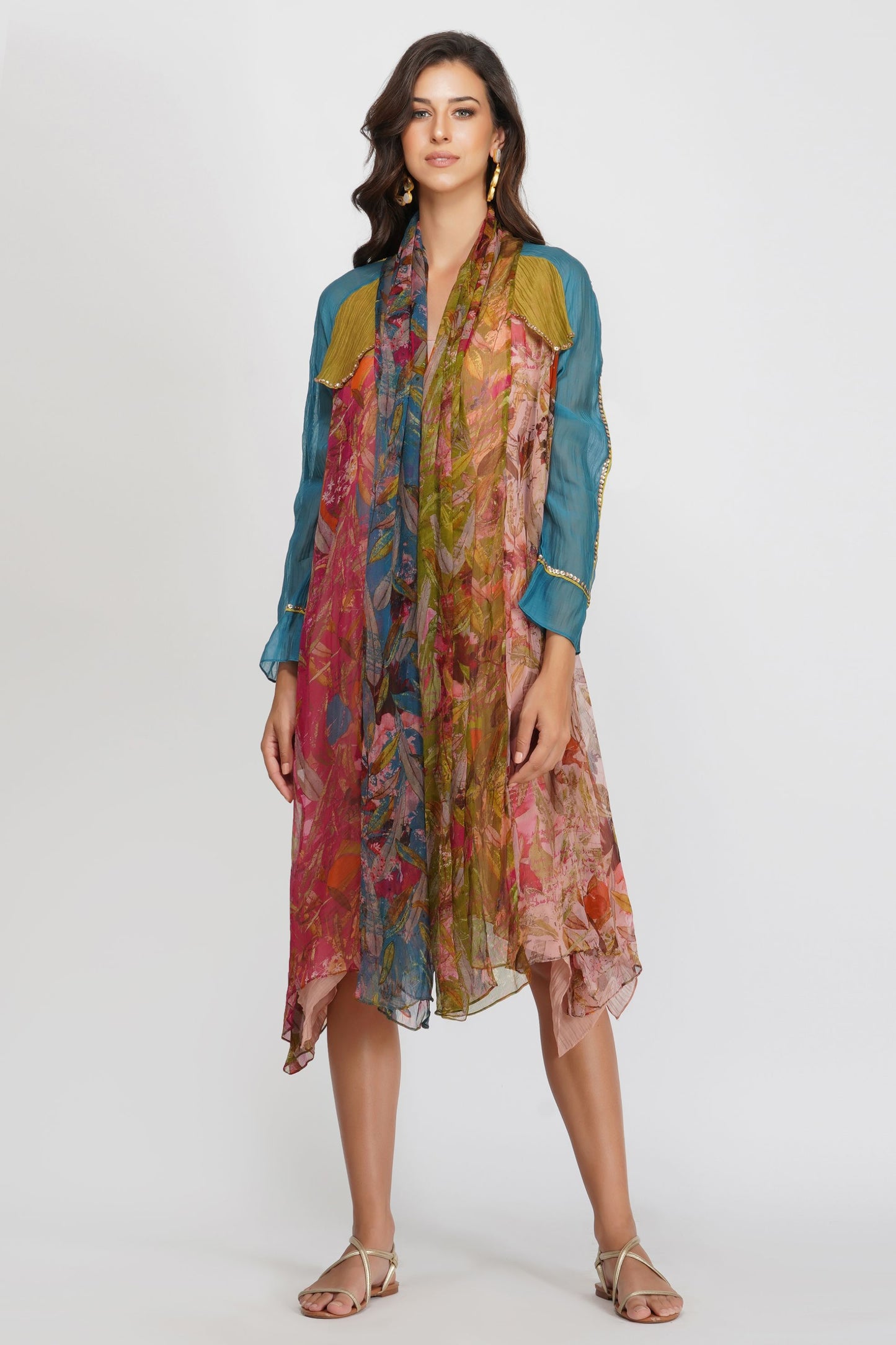 PANELLED SCARF TRENCH DRESS