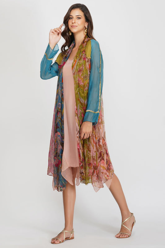 PANELLED SCARF TRENCH DRESS