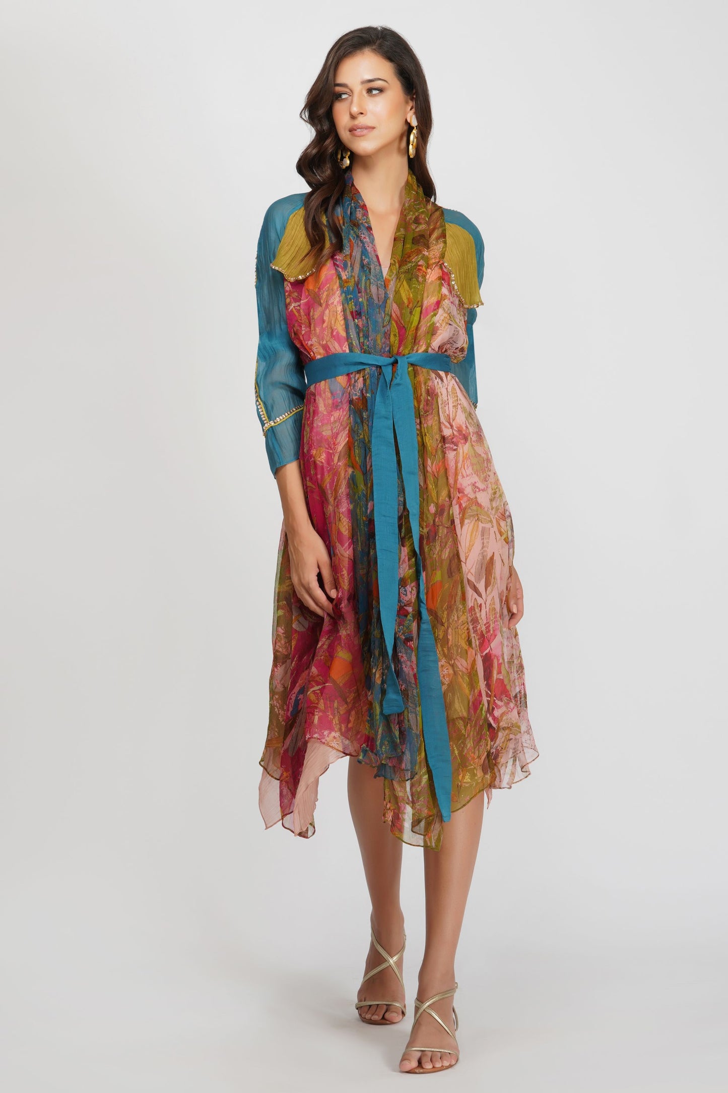PANELLED SCARF TRENCH DRESS