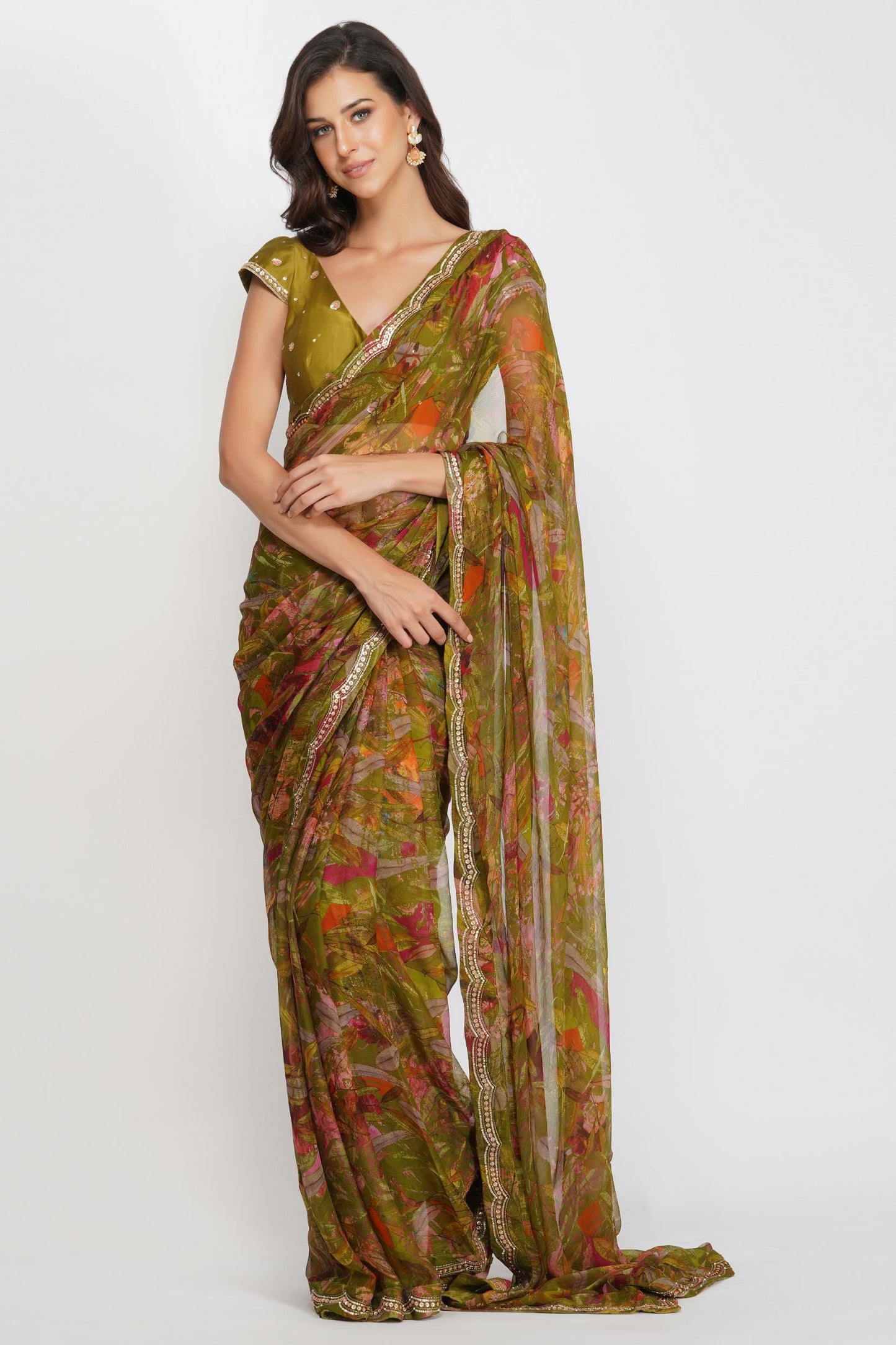 LEAF PRINT SAREE SET
