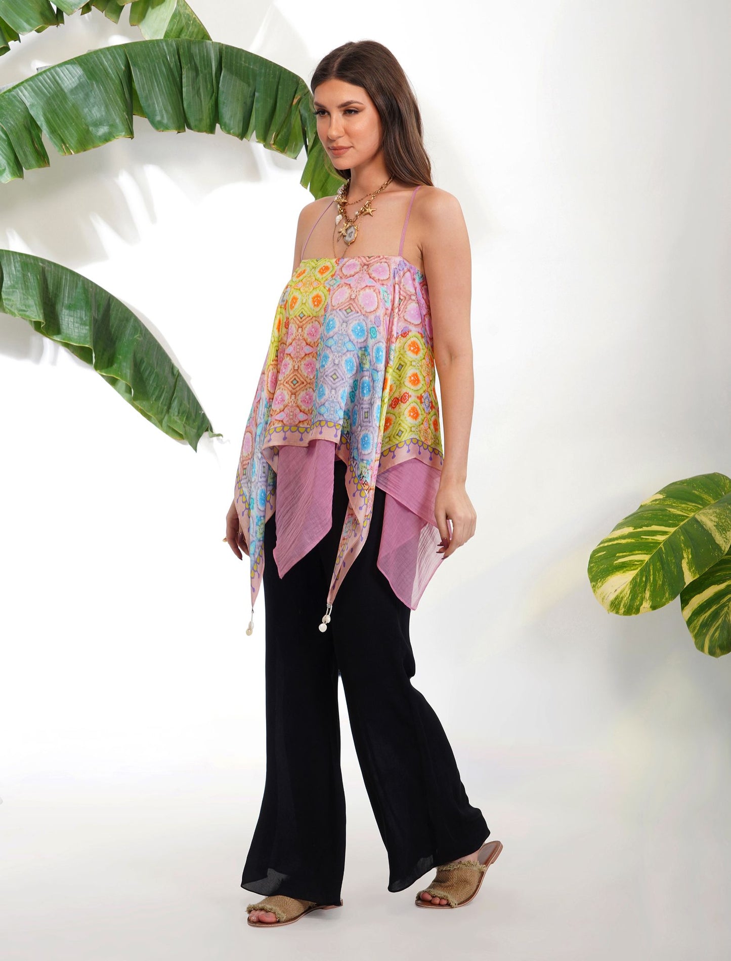 TIE- DYE ASYMMETRIC SCARF TOP