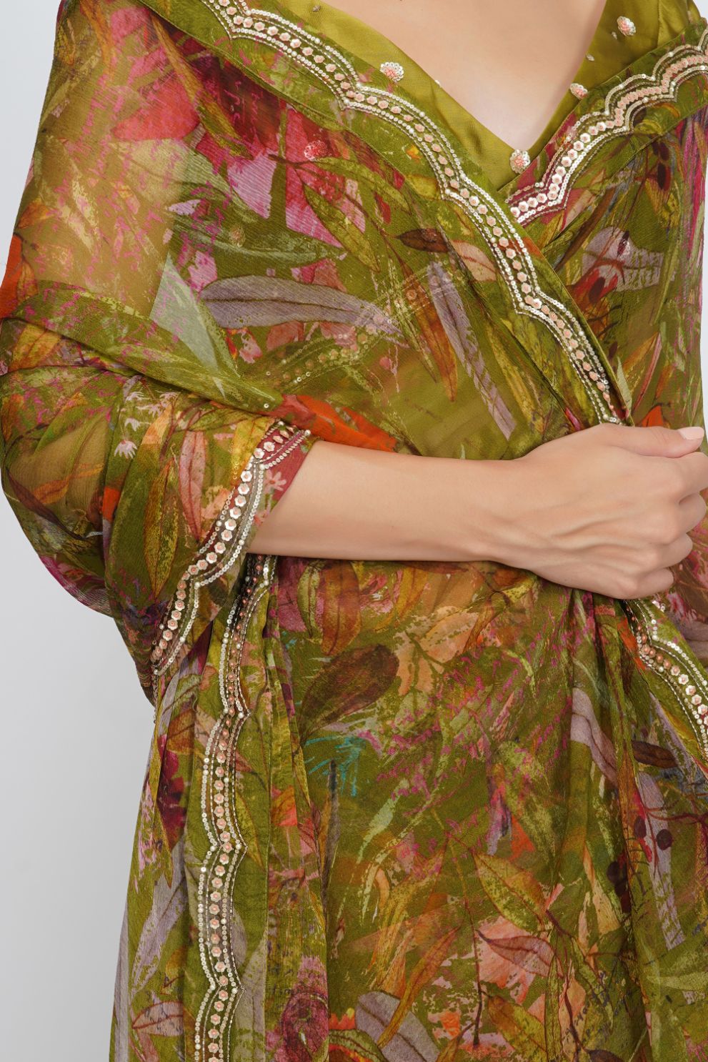 LEAF PRINT SAREE SET