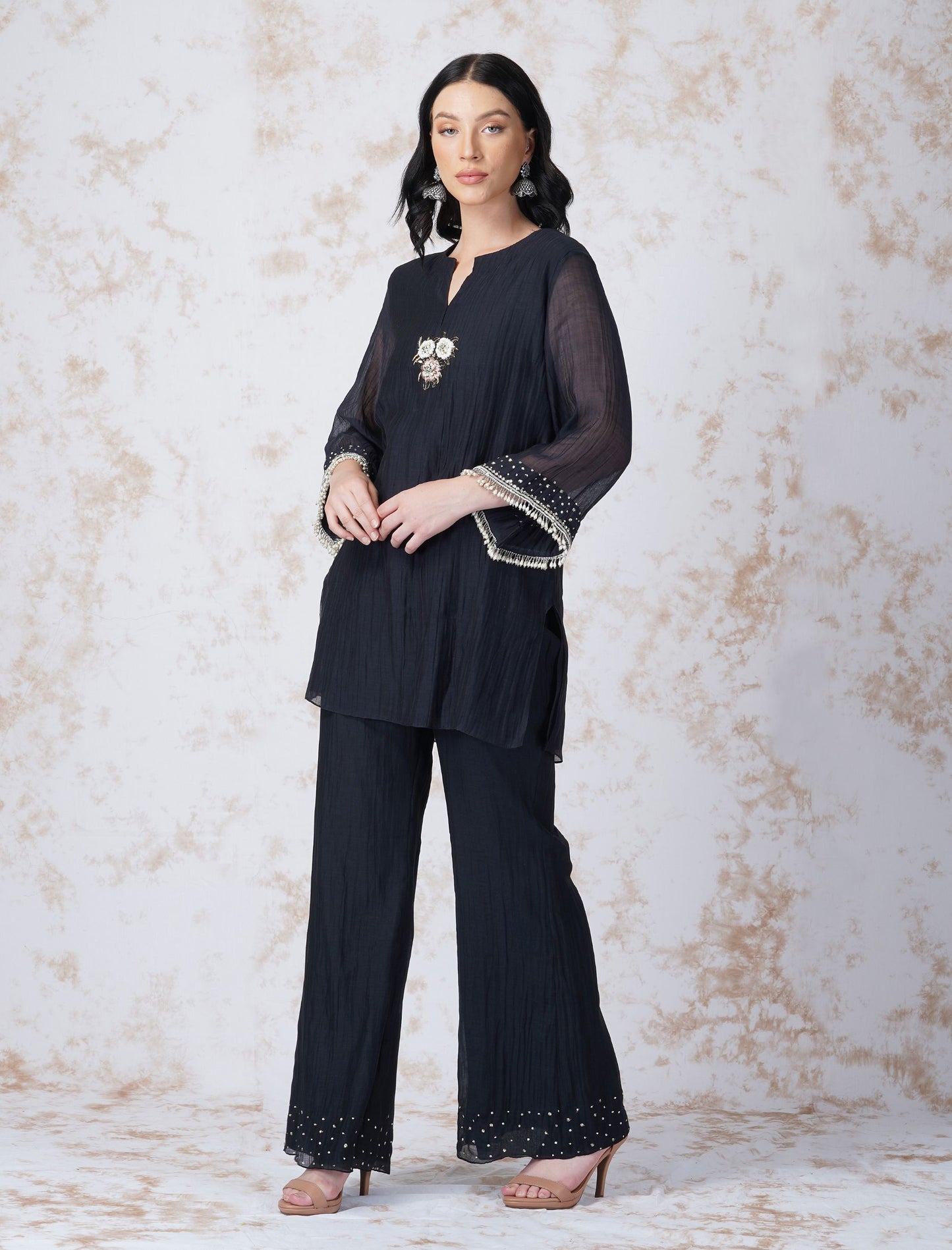 BAROQUE FLOWER BLACK TOP SET