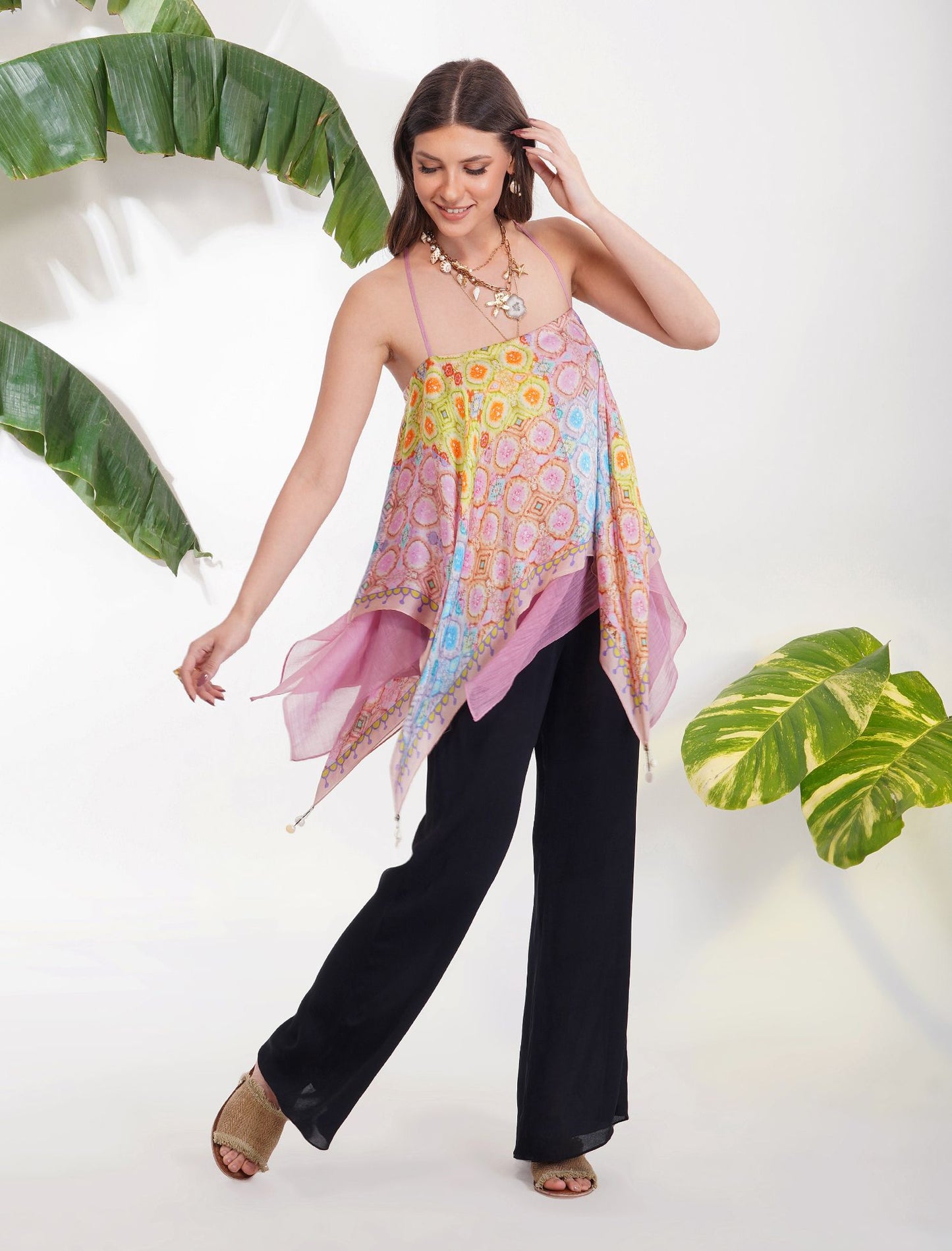 TIE- DYE ASYMMETRIC SCARF TOP