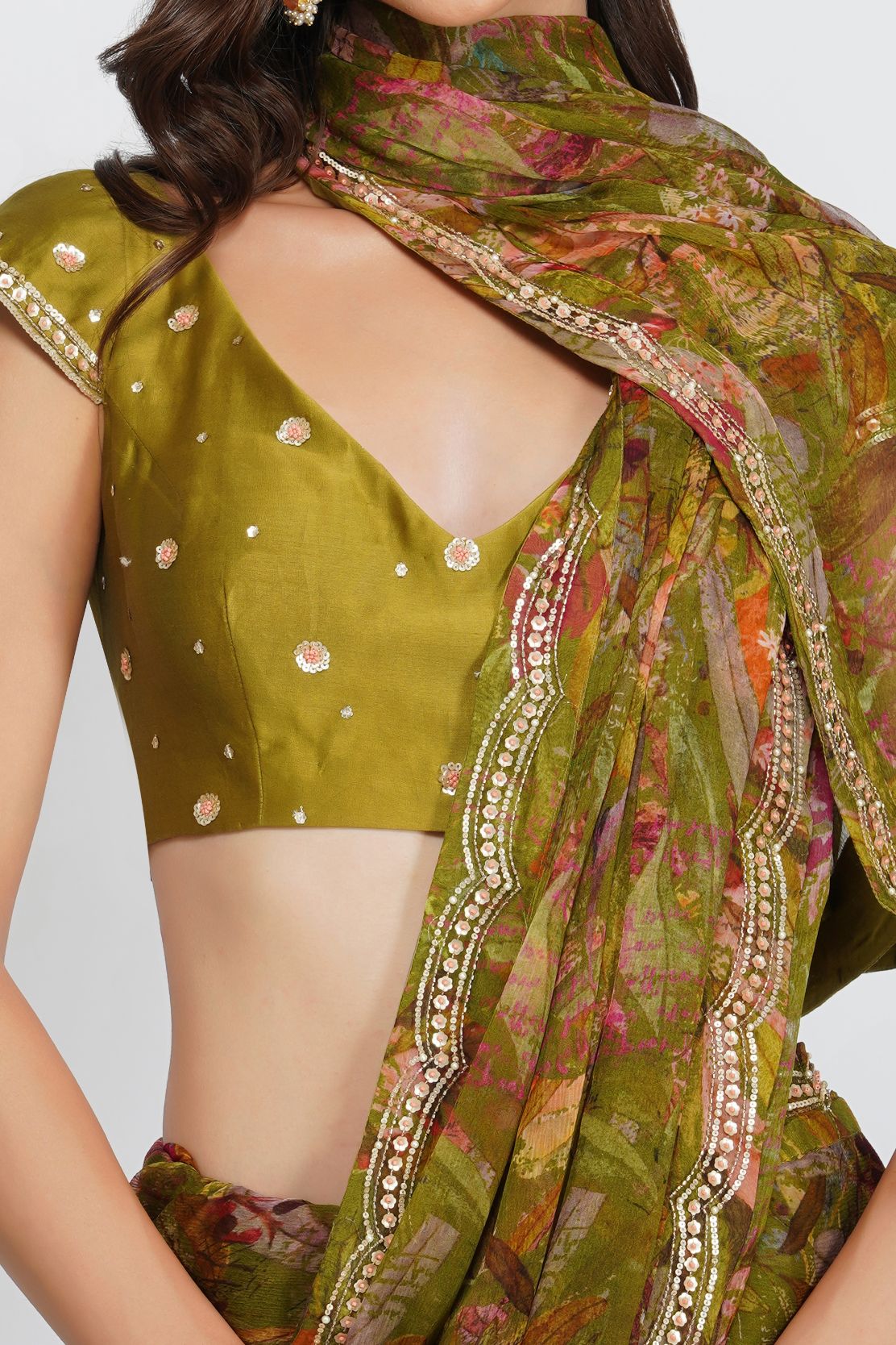 LEAF PRINT SAREE SET