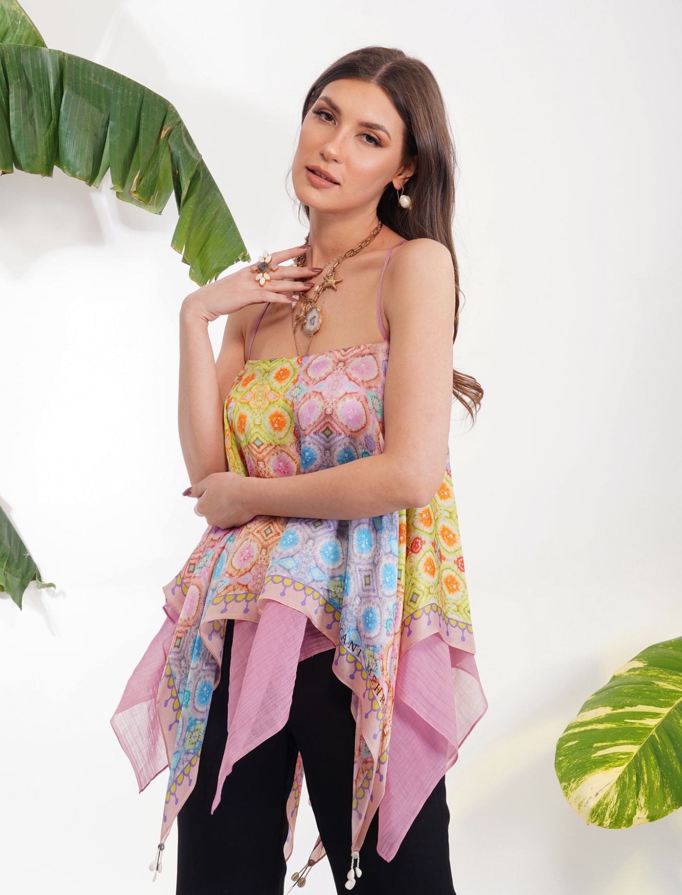 TIE- DYE ASYMMETRIC SCARF TOP
