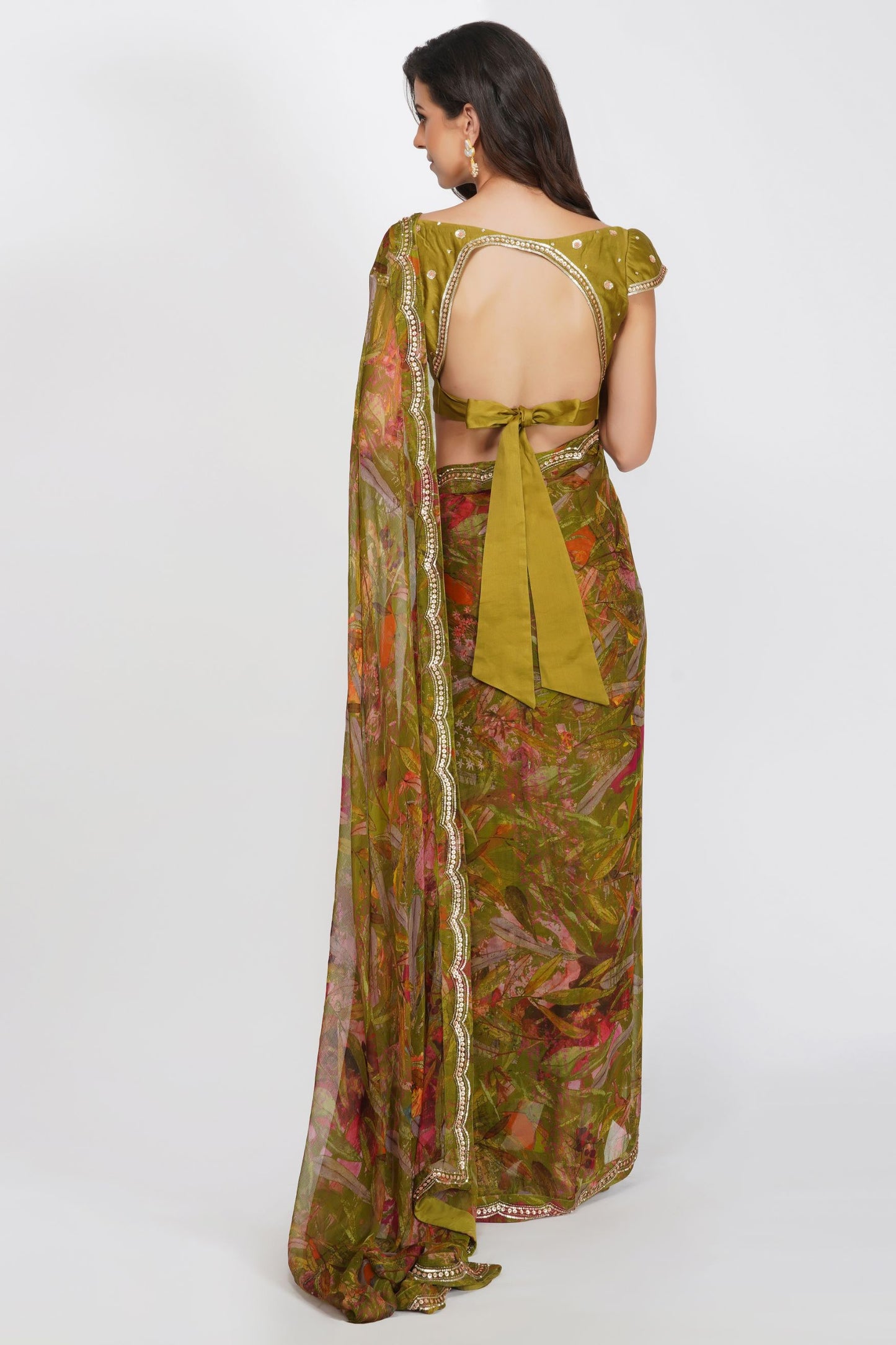LEAF PRINT SAREE SET