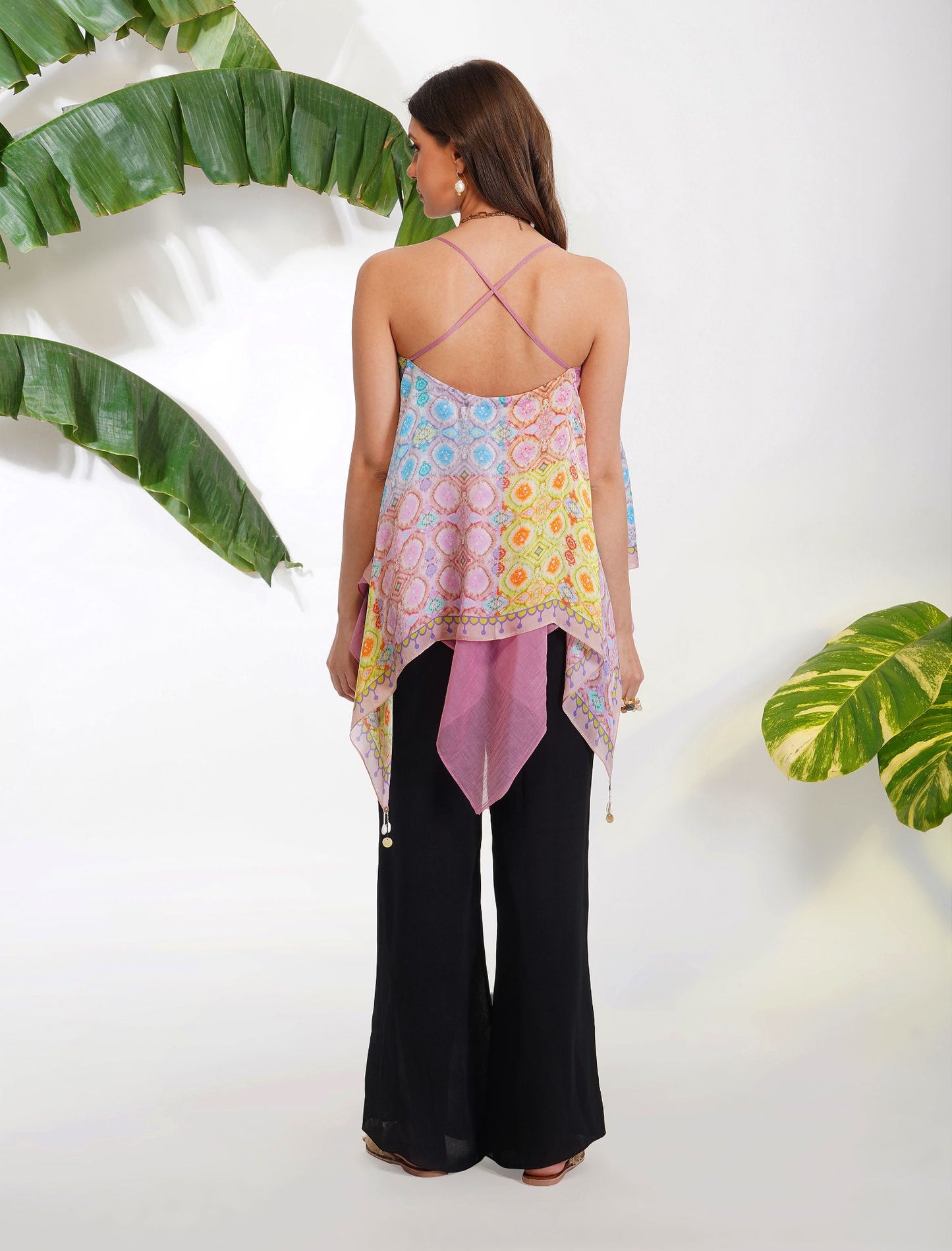 TIE- DYE ASYMMETRIC SCARF TOP