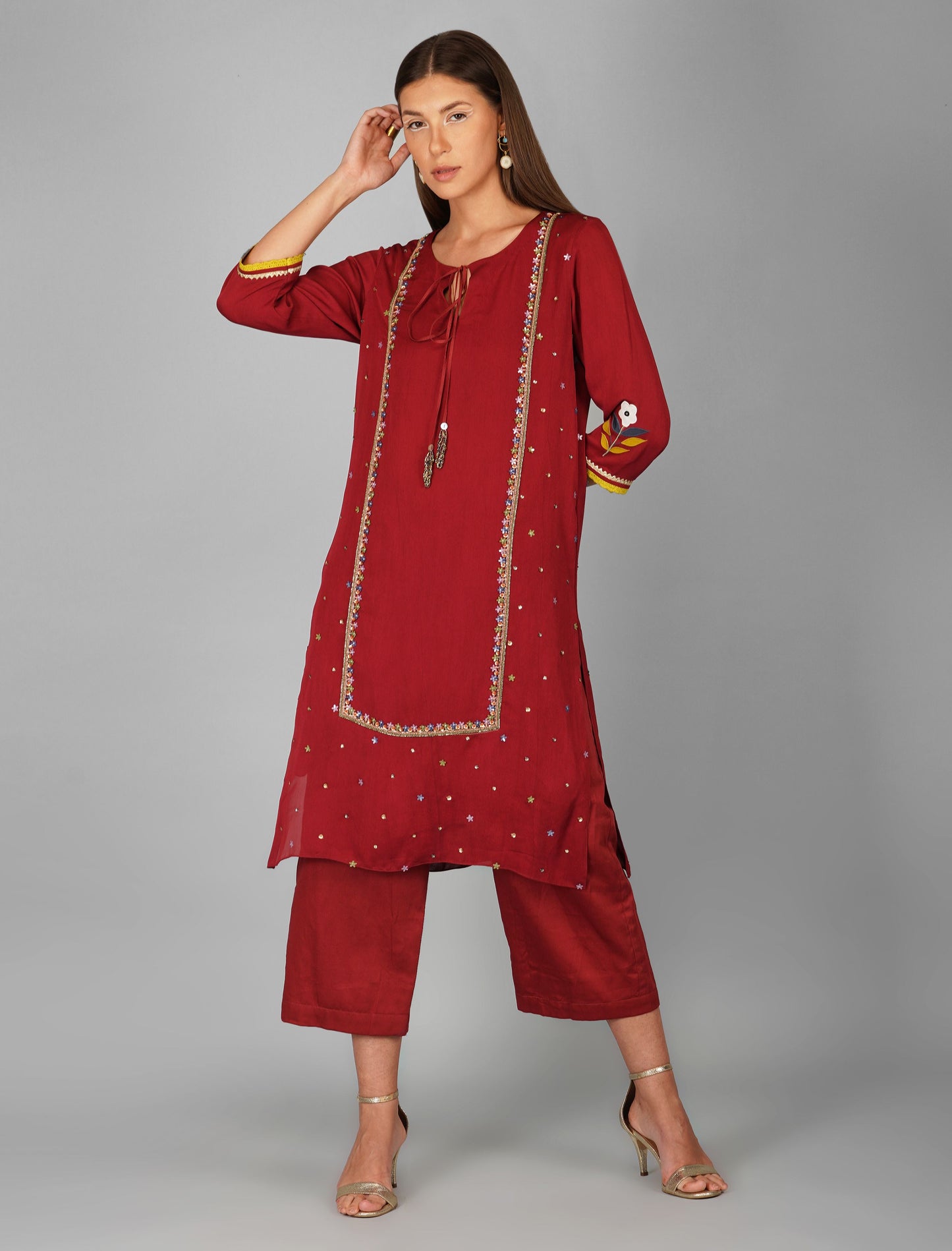 FLOWER SEQUIN GARNET TUNIC SET