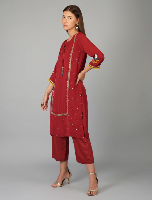 FLOWER SEQUIN GARNET TUNIC SET