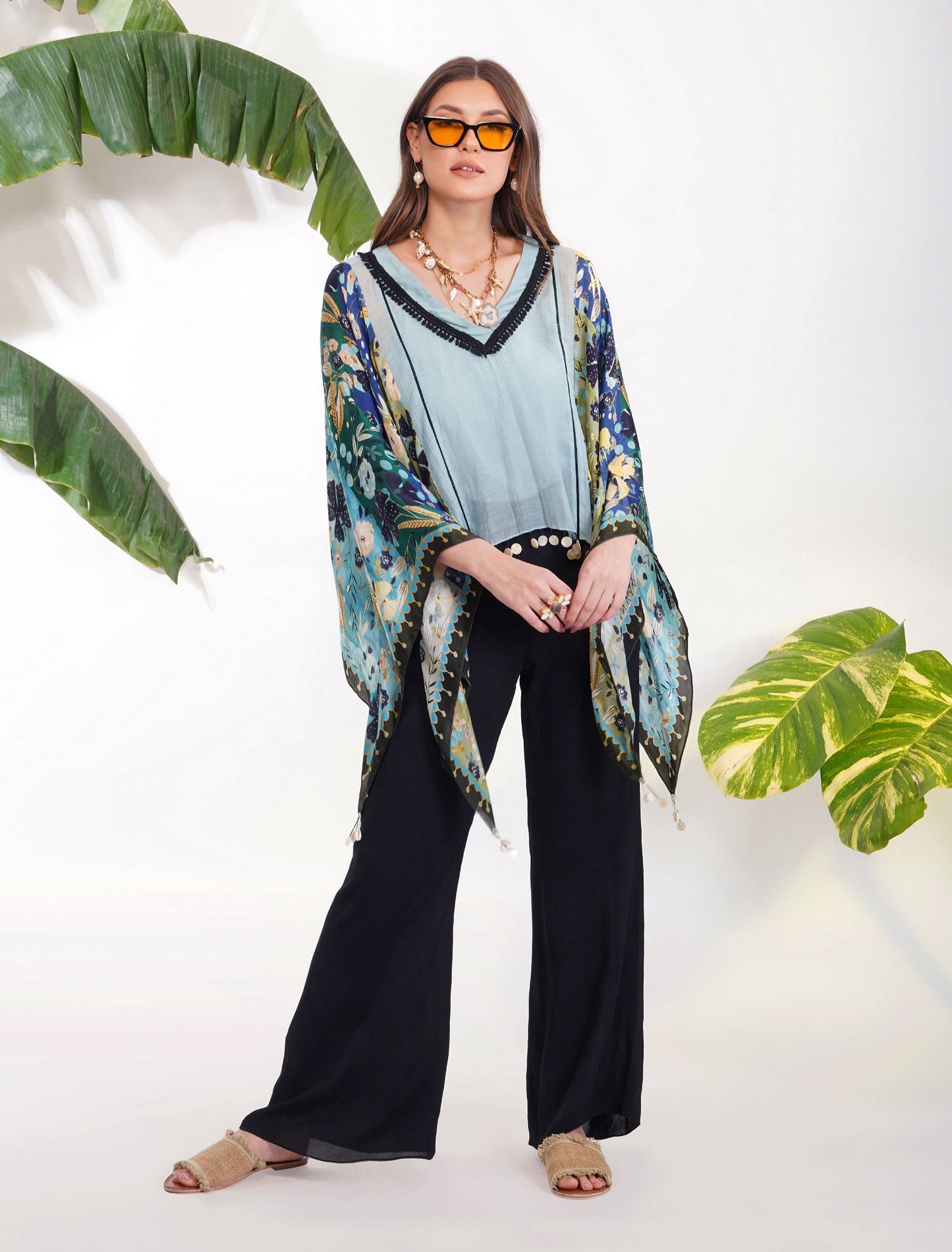 BLUE PRINT SCARF TOP