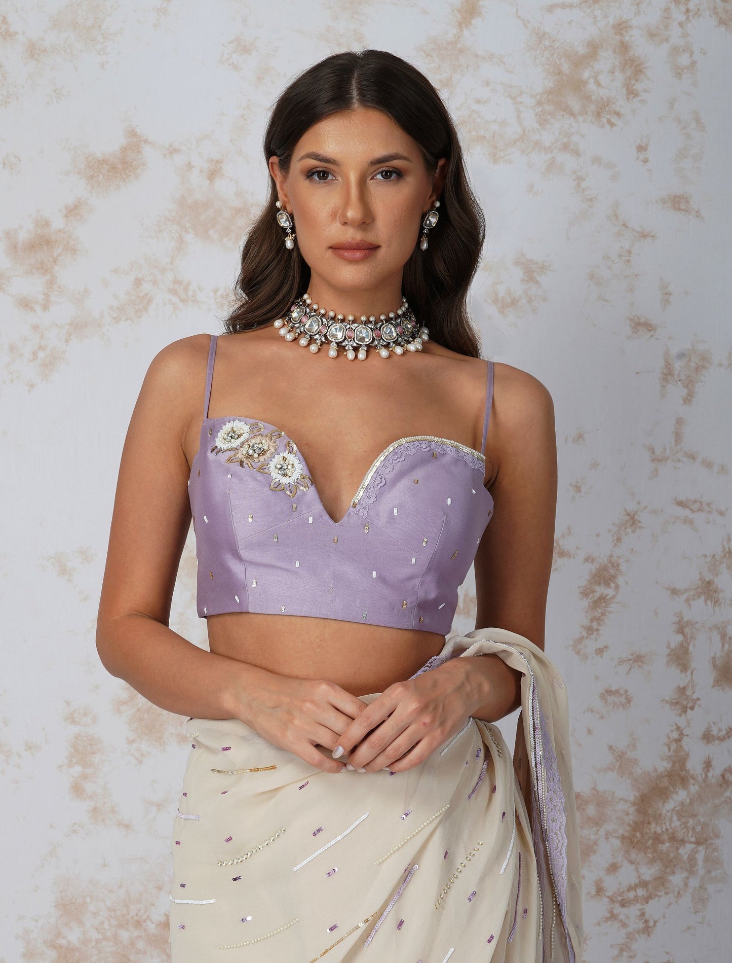 SEQUINNED SAREE WITH CONTRAST BLOUSE