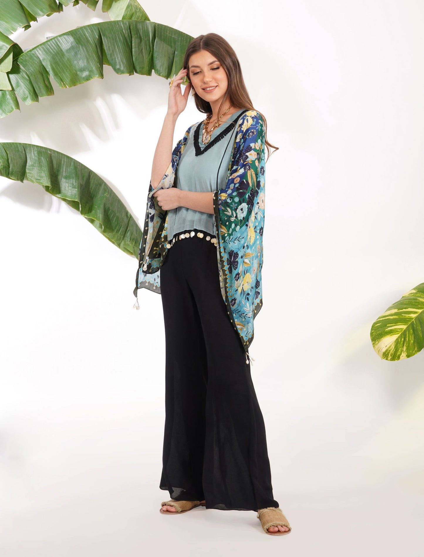 BLUE PRINT SCARF TOP