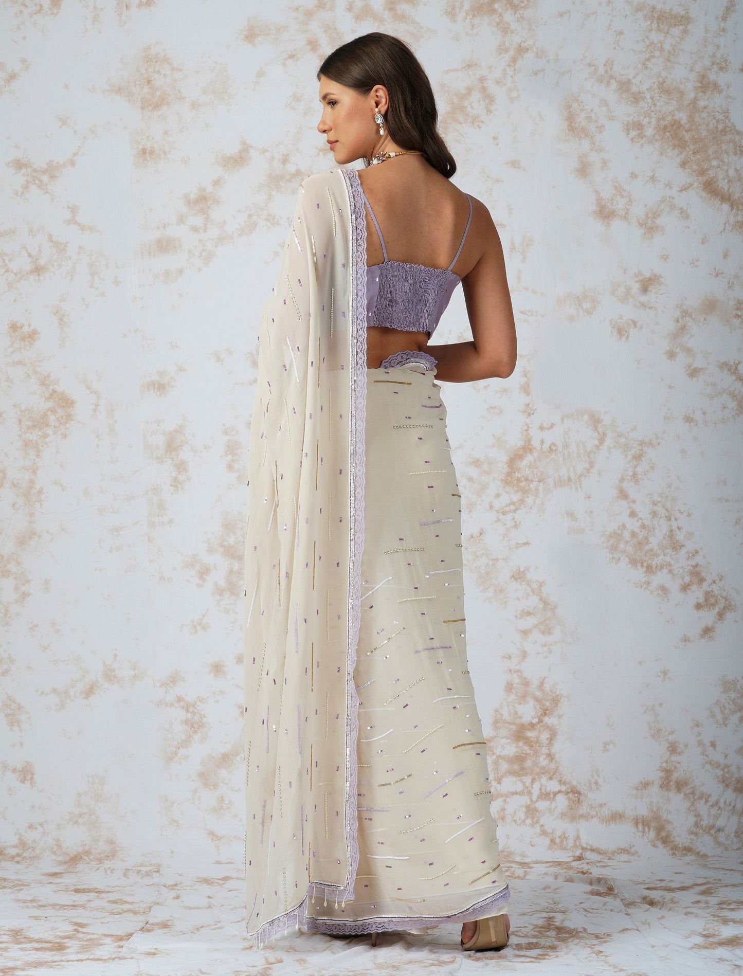 SEQUINNED SAREE WITH CONTRAST BLOUSE