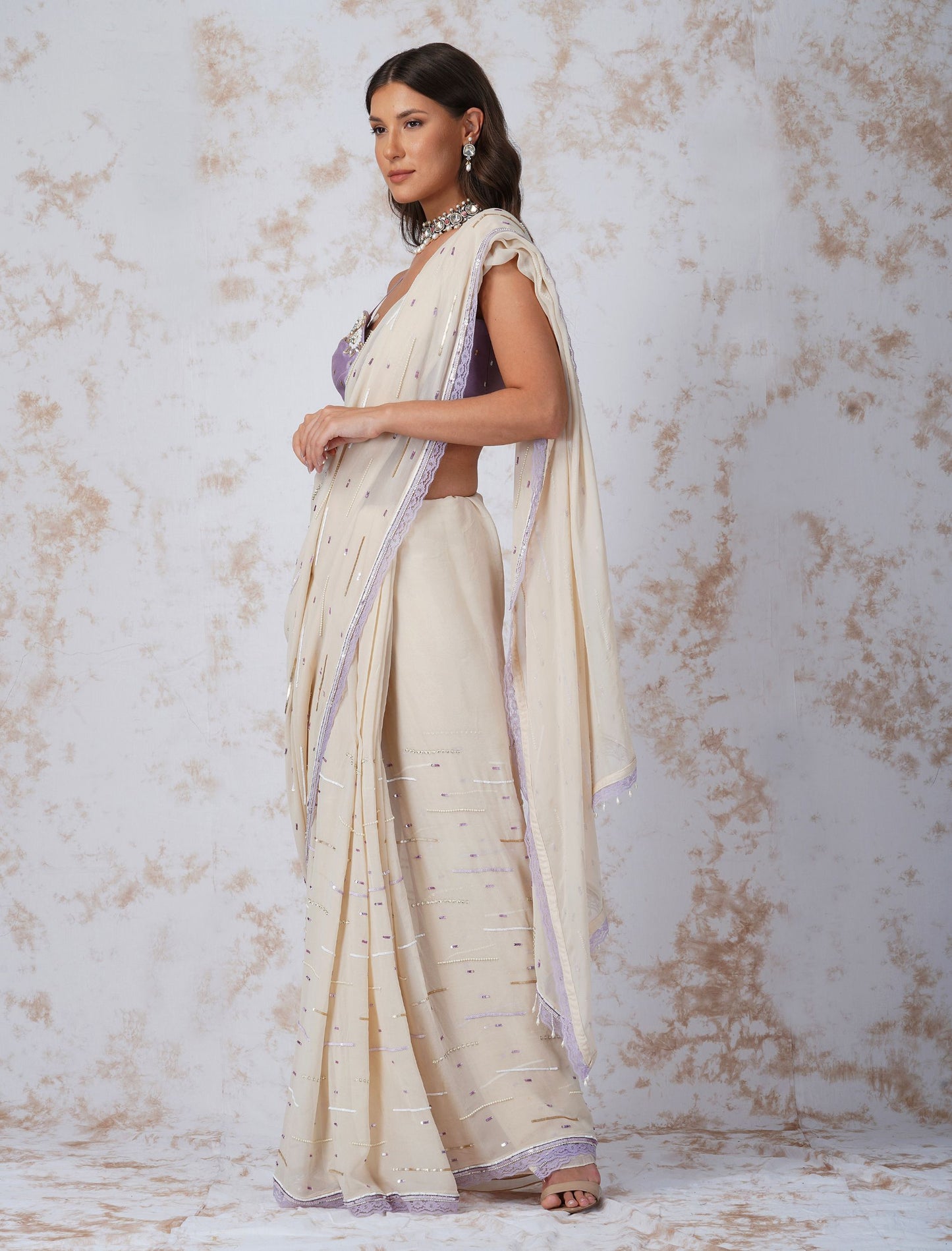 SEQUINNED SAREE WITH CONTRAST BLOUSE