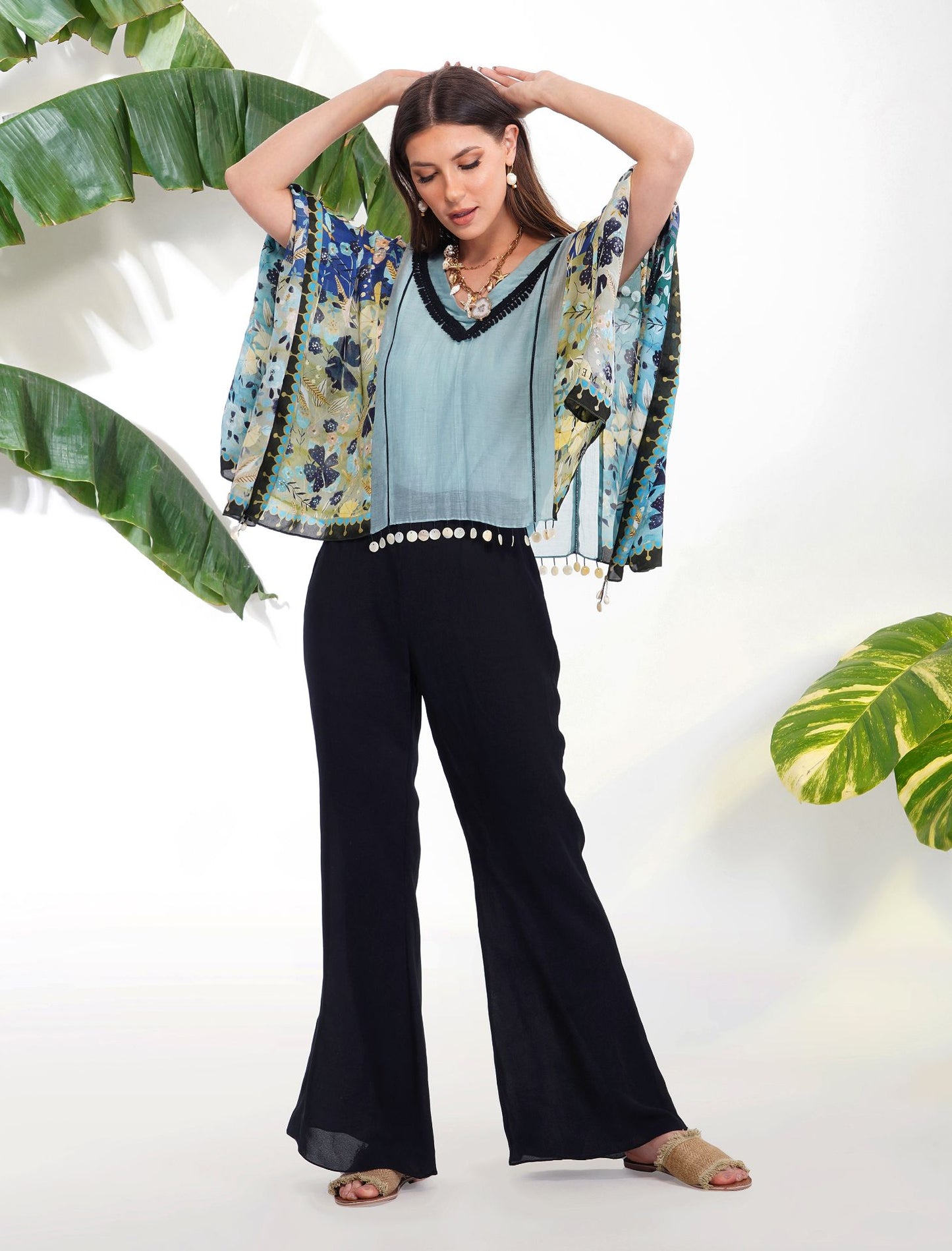 BLUE PRINT SCARF TOP