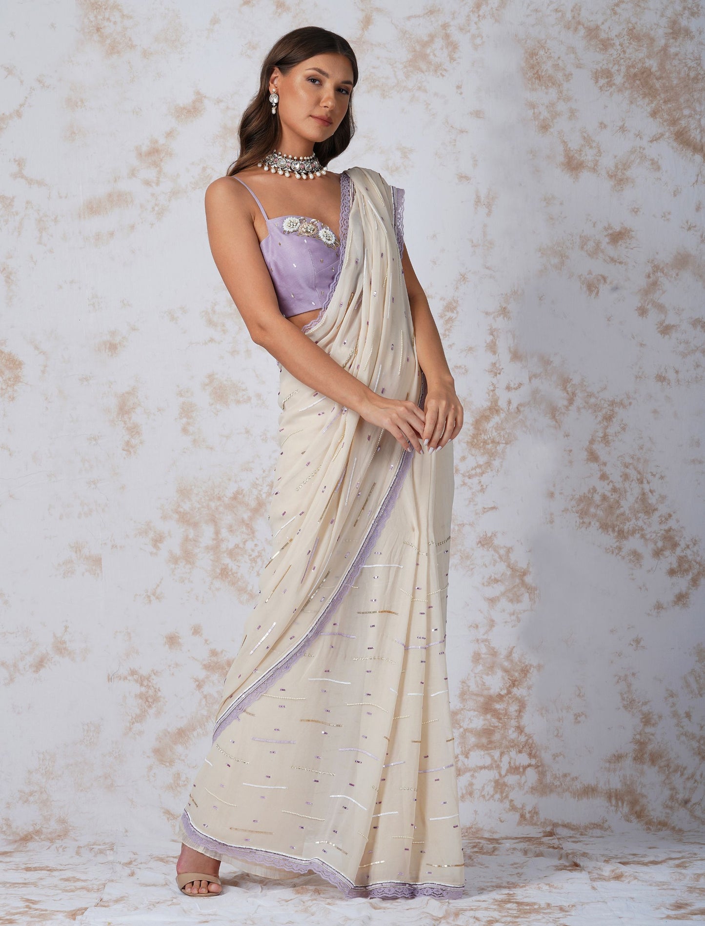 SEQUINNED SAREE WITH CONTRAST BLOUSE
