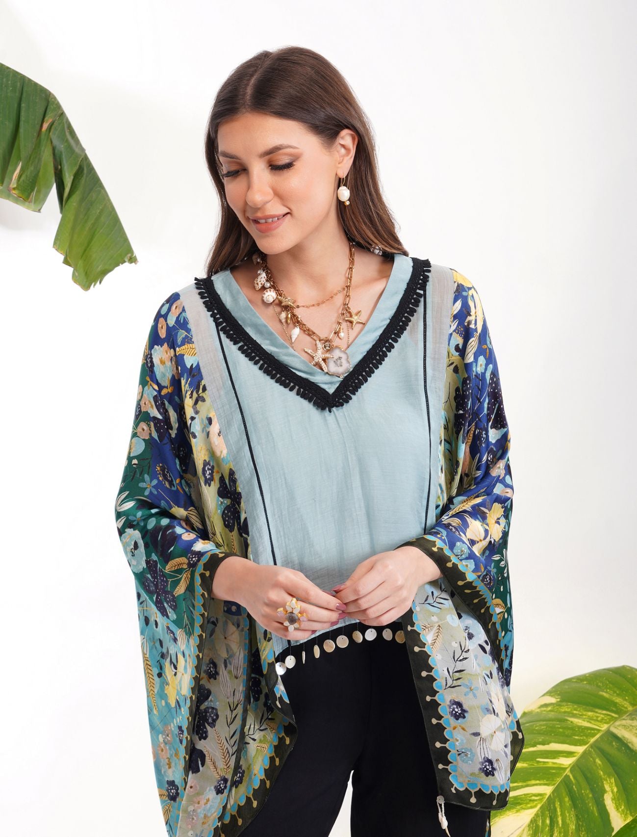 BLUE PRINT SCARF TOP