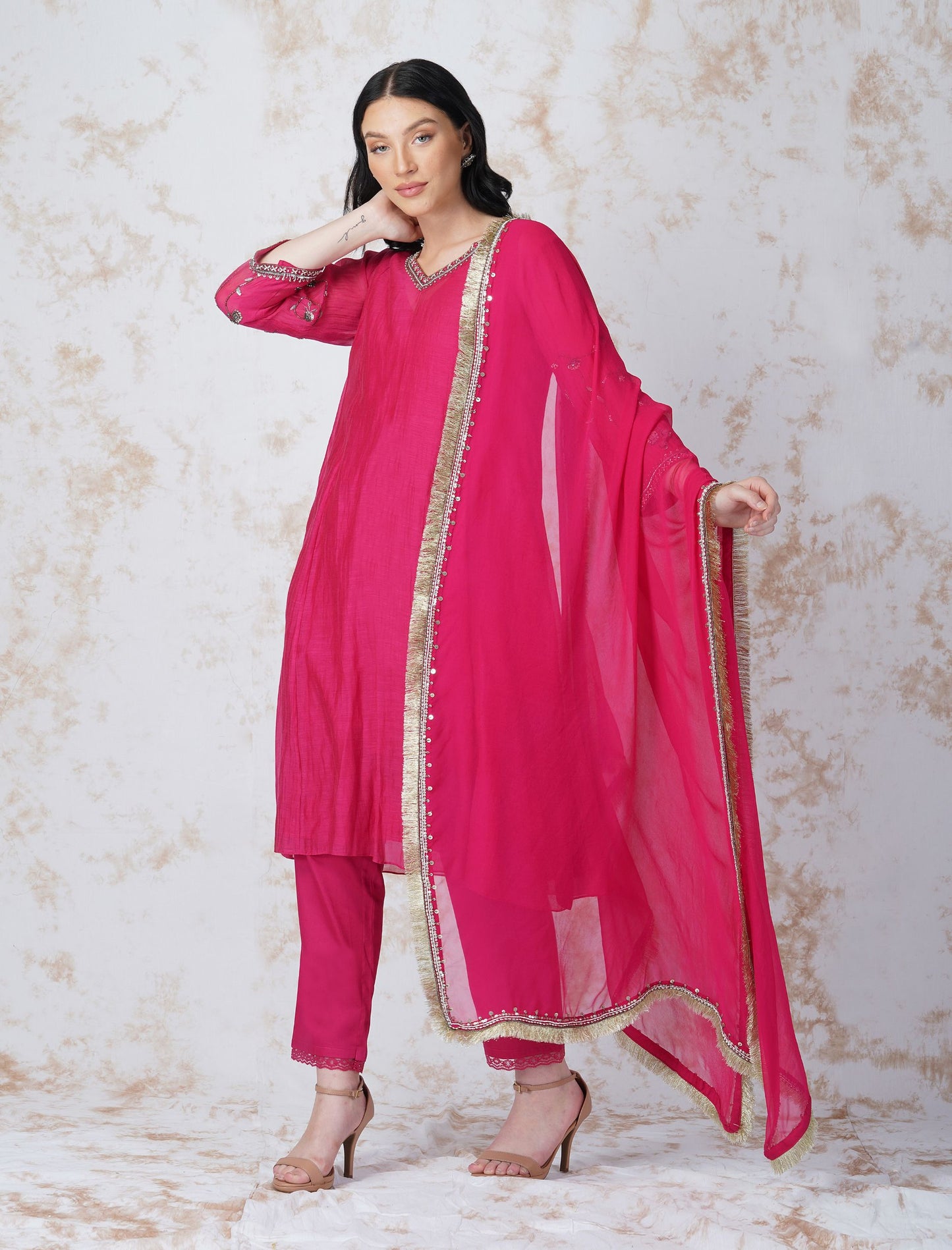 ANTIQUE WORK RANI KURTA SET