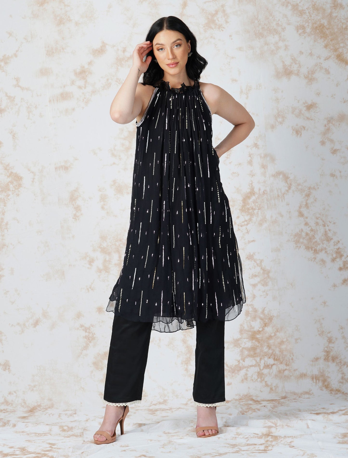 SEQUINED HALTER TUNIC SET