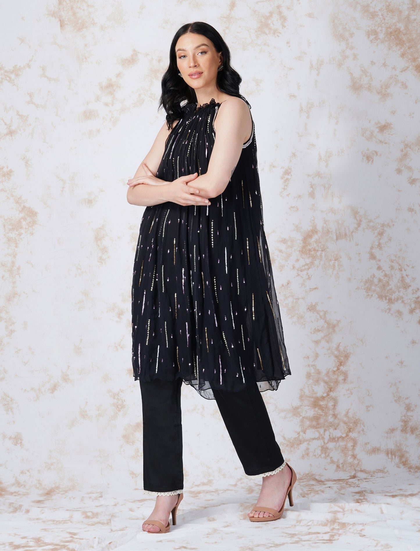 SEQUINED HALTER TUNIC SET