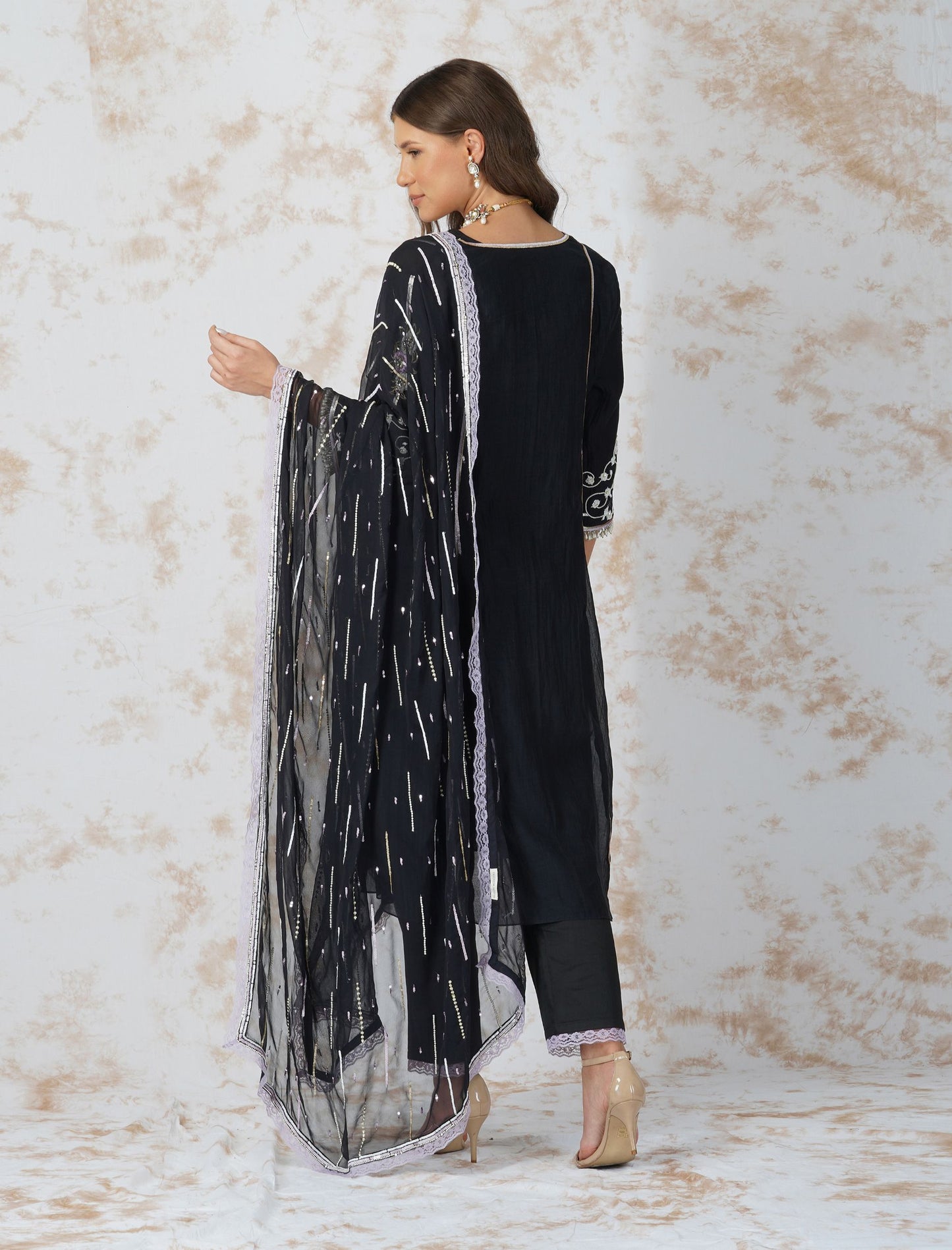 ALINE KURTA WITH SEQUINNED DUPATTA