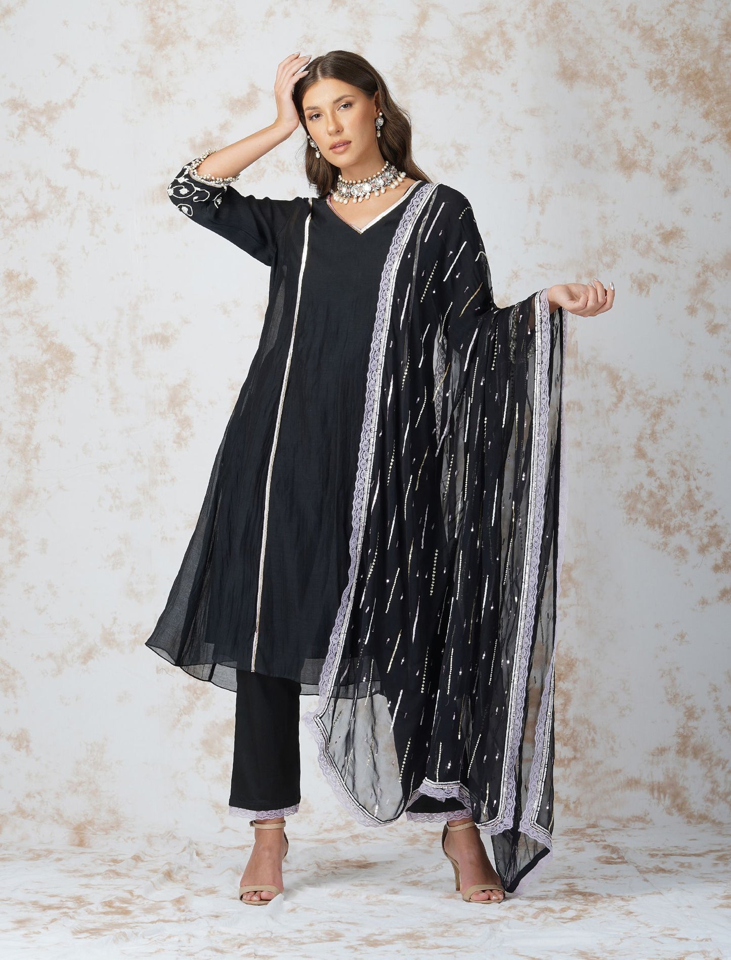 ALINE KURTA WITH SEQUINNED DUPATTA