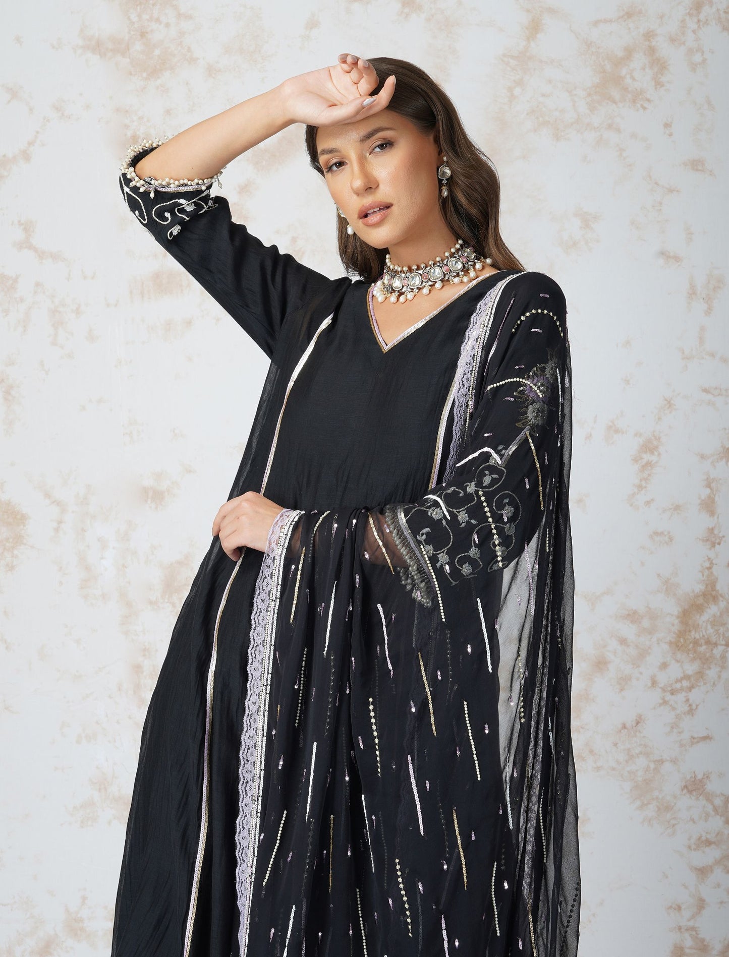 ALINE KURTA WITH SEQUINNED DUPATTA