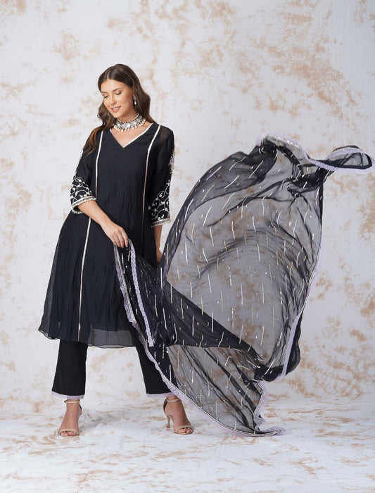ALINE KURTA WITH SEQUINNED DUPATTA