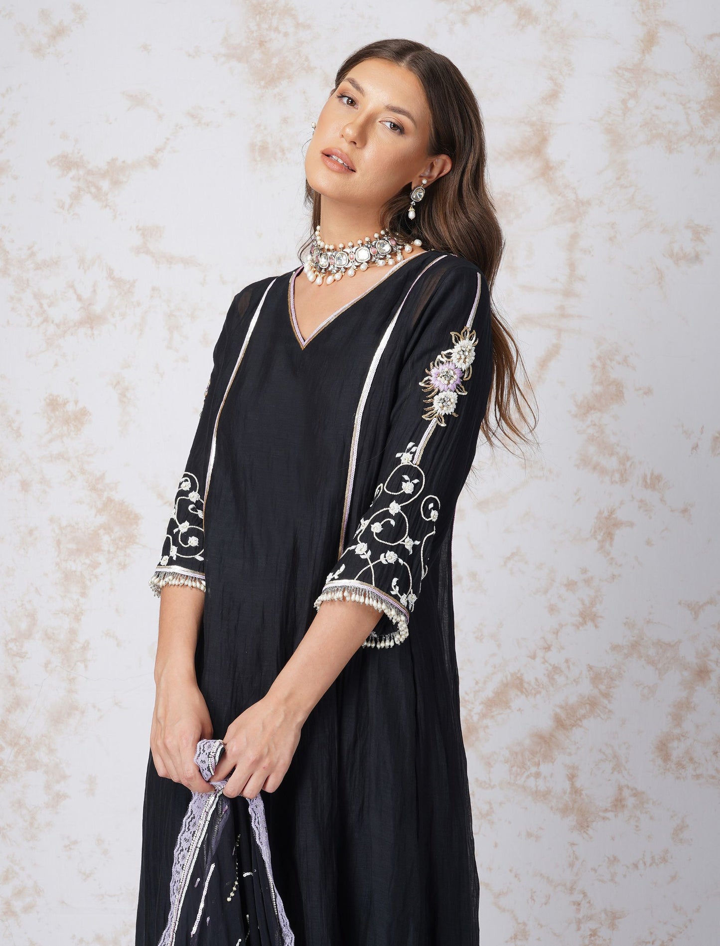 ALINE KURTA WITH SEQUINNED DUPATTA