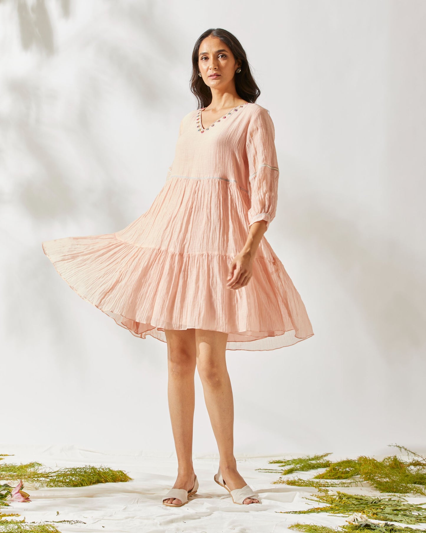 MIRROR WORK TIERED DRESS