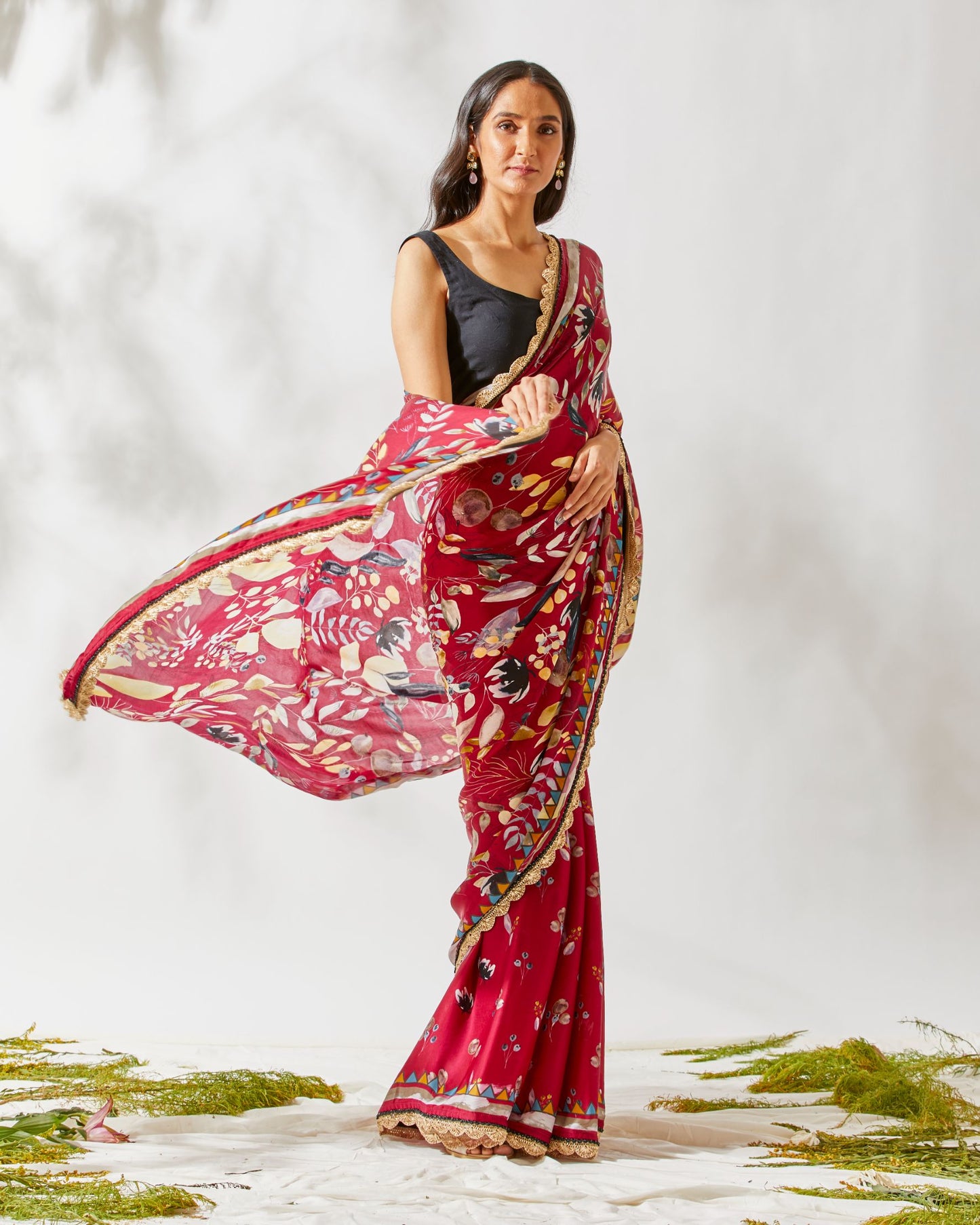 JARDIN PRINT SAREE-BERRY