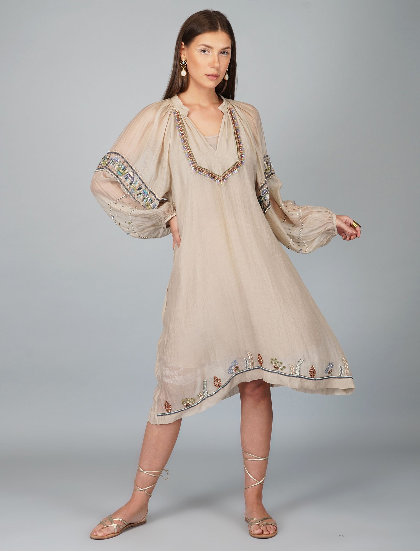SEQUIN FLOWER BIG SLEEVE DRESS