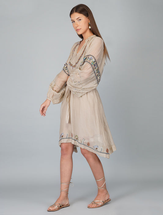 SEQUIN FLOWER BIG SLEEVE DRESS