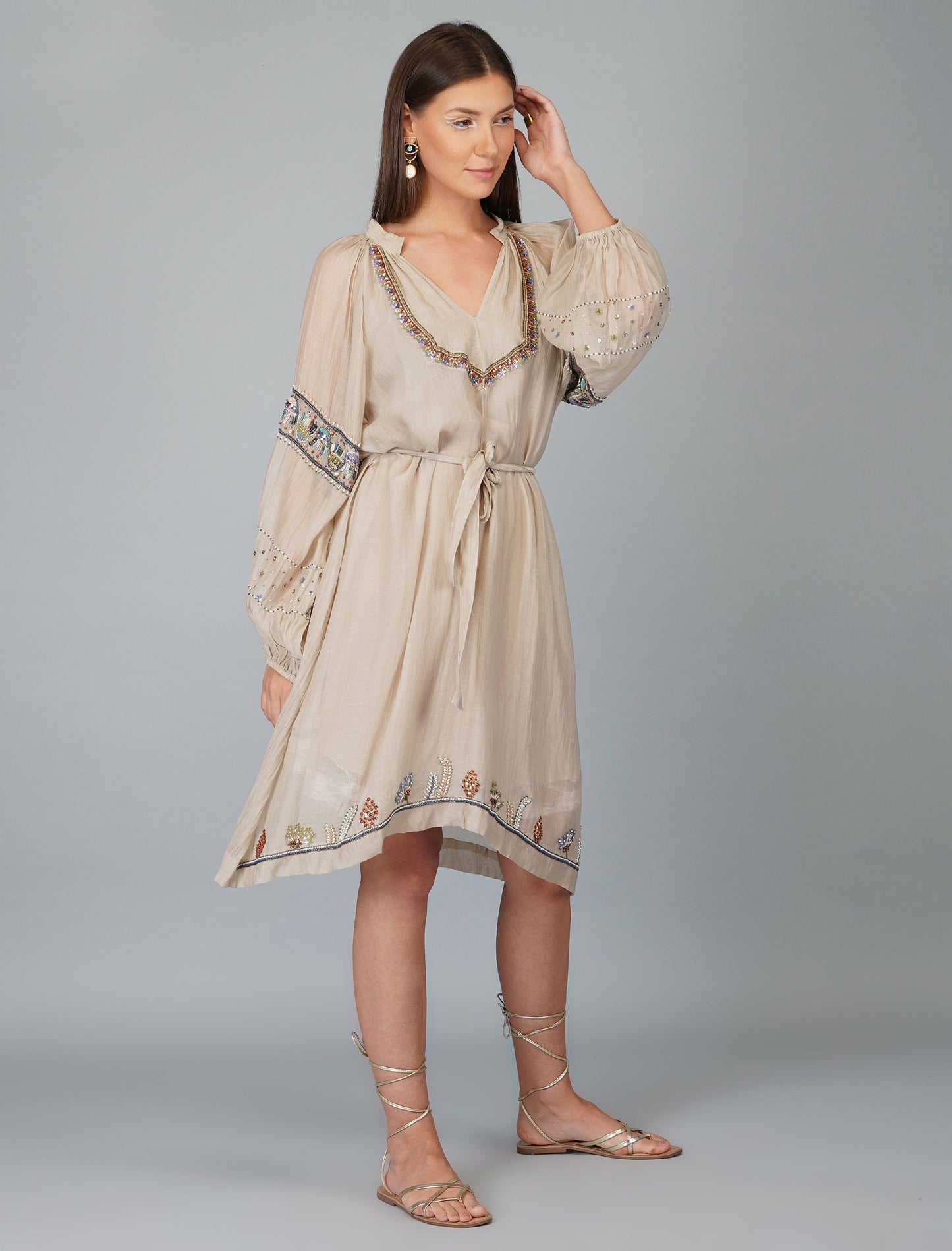 SEQUIN FLOWER BIG SLEEVE DRESS