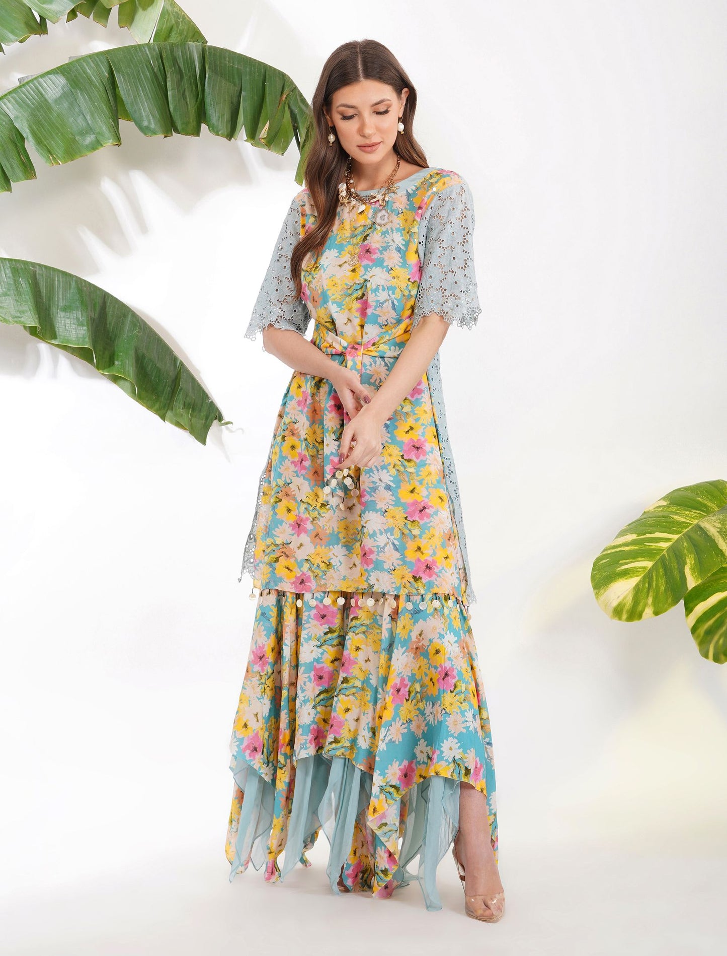 SUMMER PRINT BELTED GARARA SET