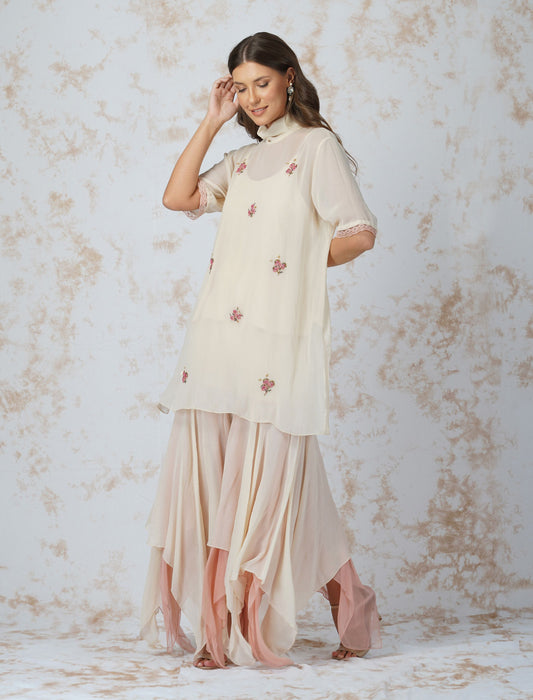 BEADED FLOWER HIGH NECK TUNIC SET