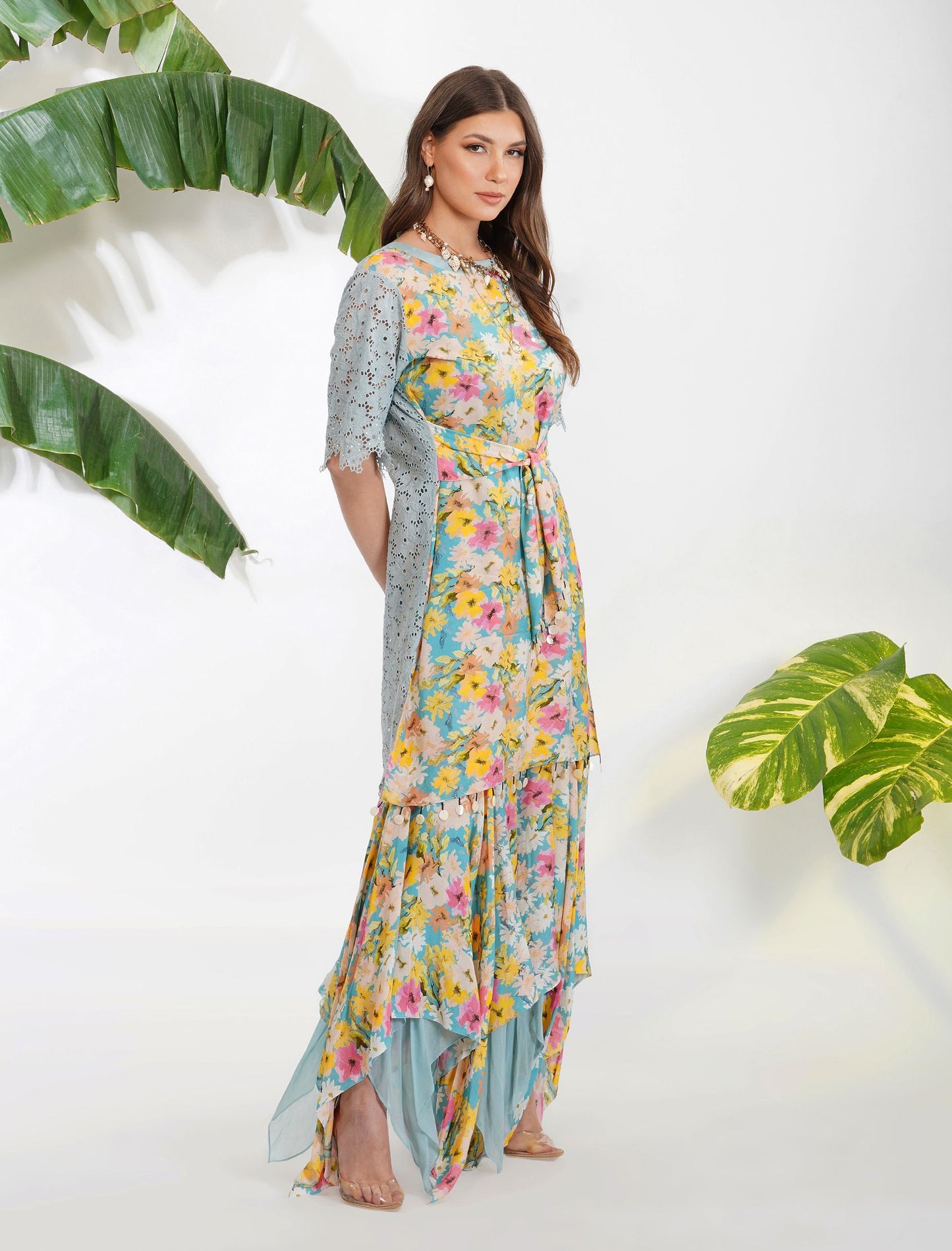 SUMMER PRINT BELTED GARARA SET