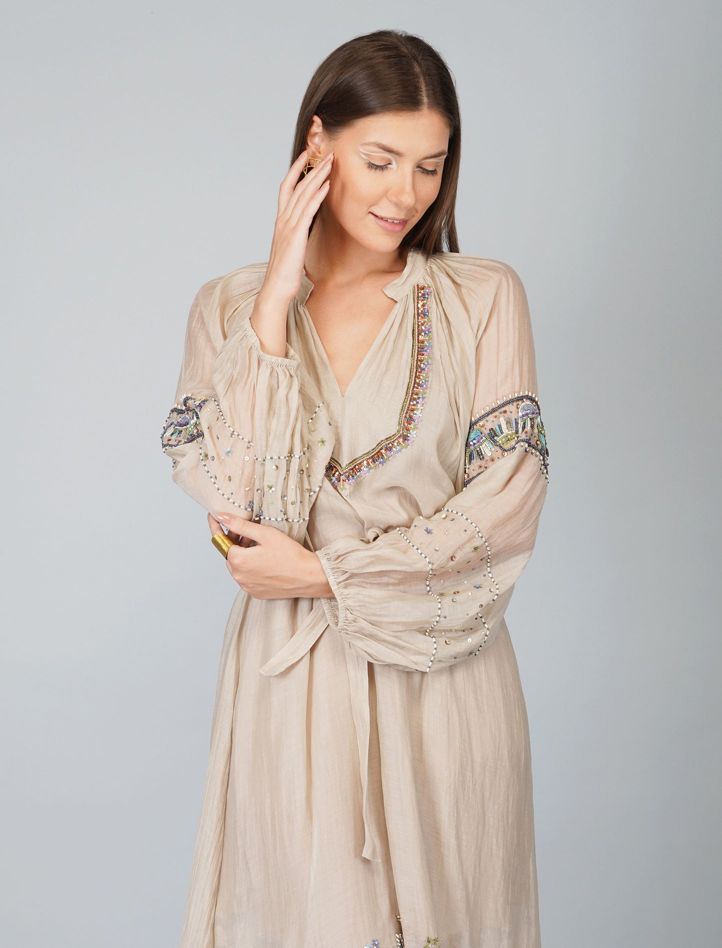 SEQUIN FLOWER BIG SLEEVE DRESS