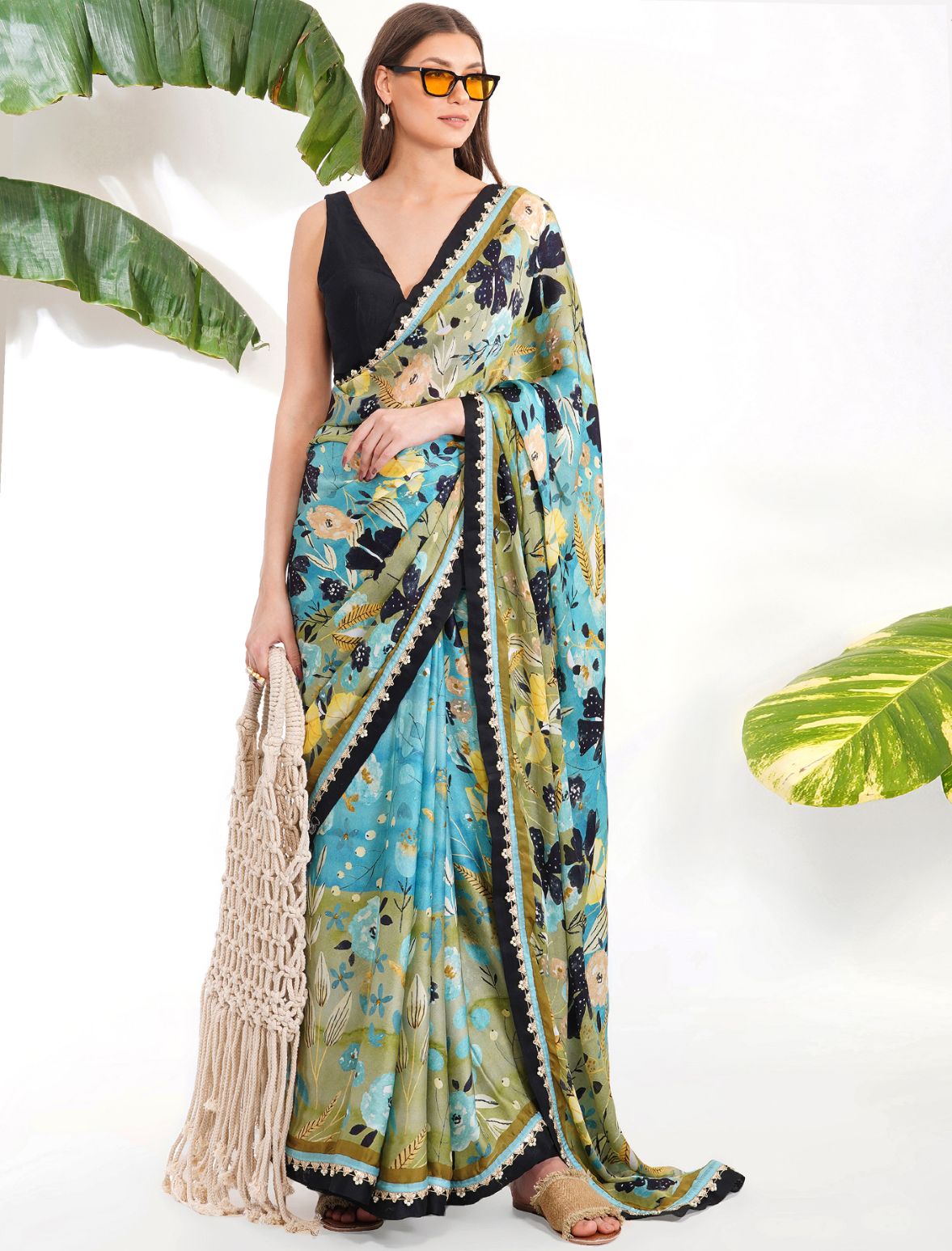 BLUE PRINT SAREE SET
