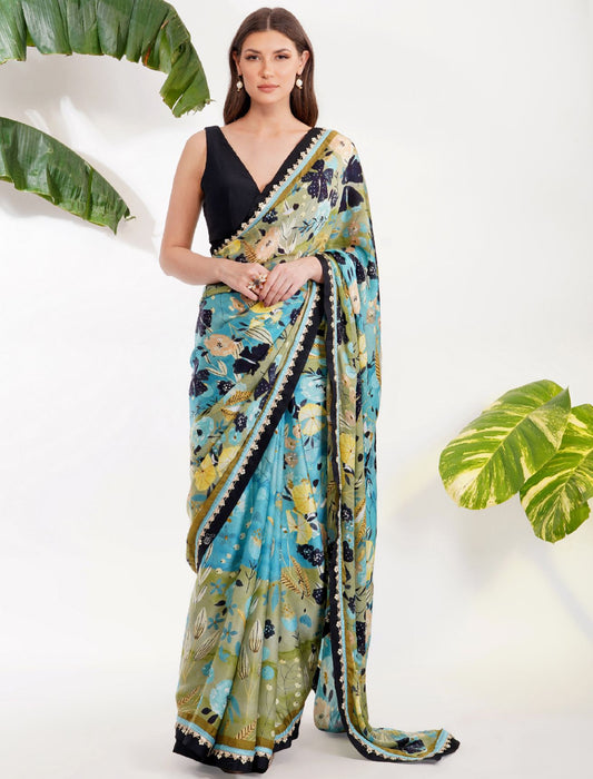 BLUE PRINT SAREE SET