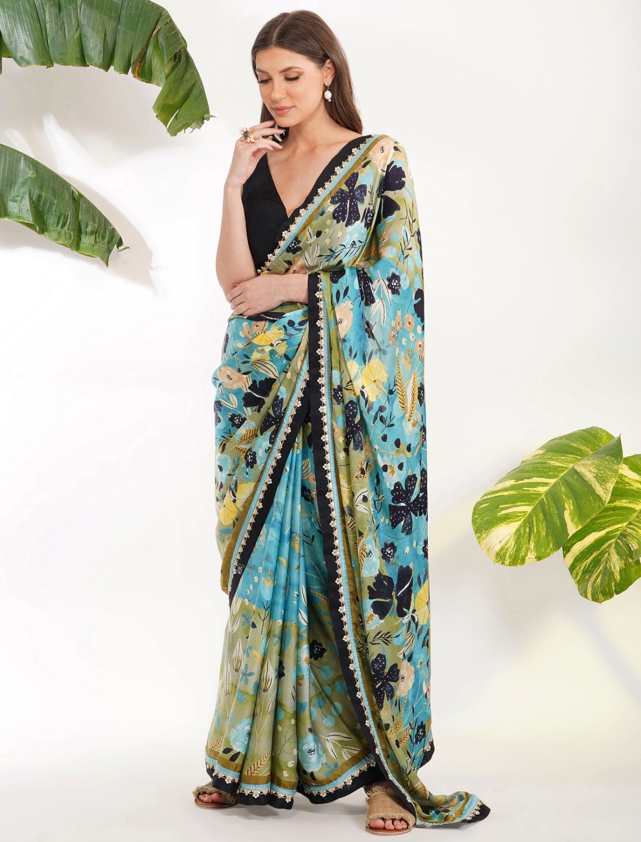BLUE PRINT SAREE SET