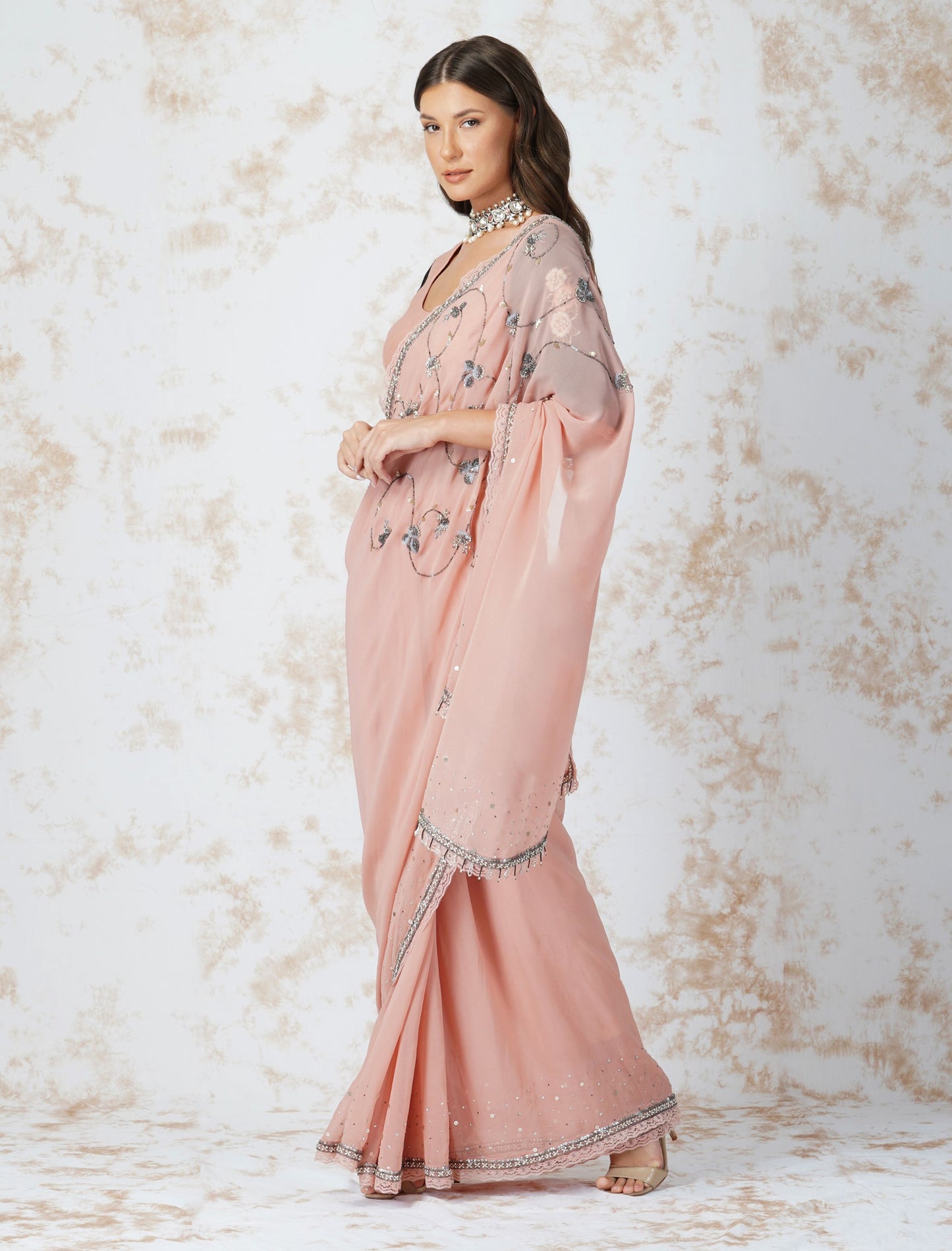BEADED FLOWER ASYMMETRIC KURTA SET