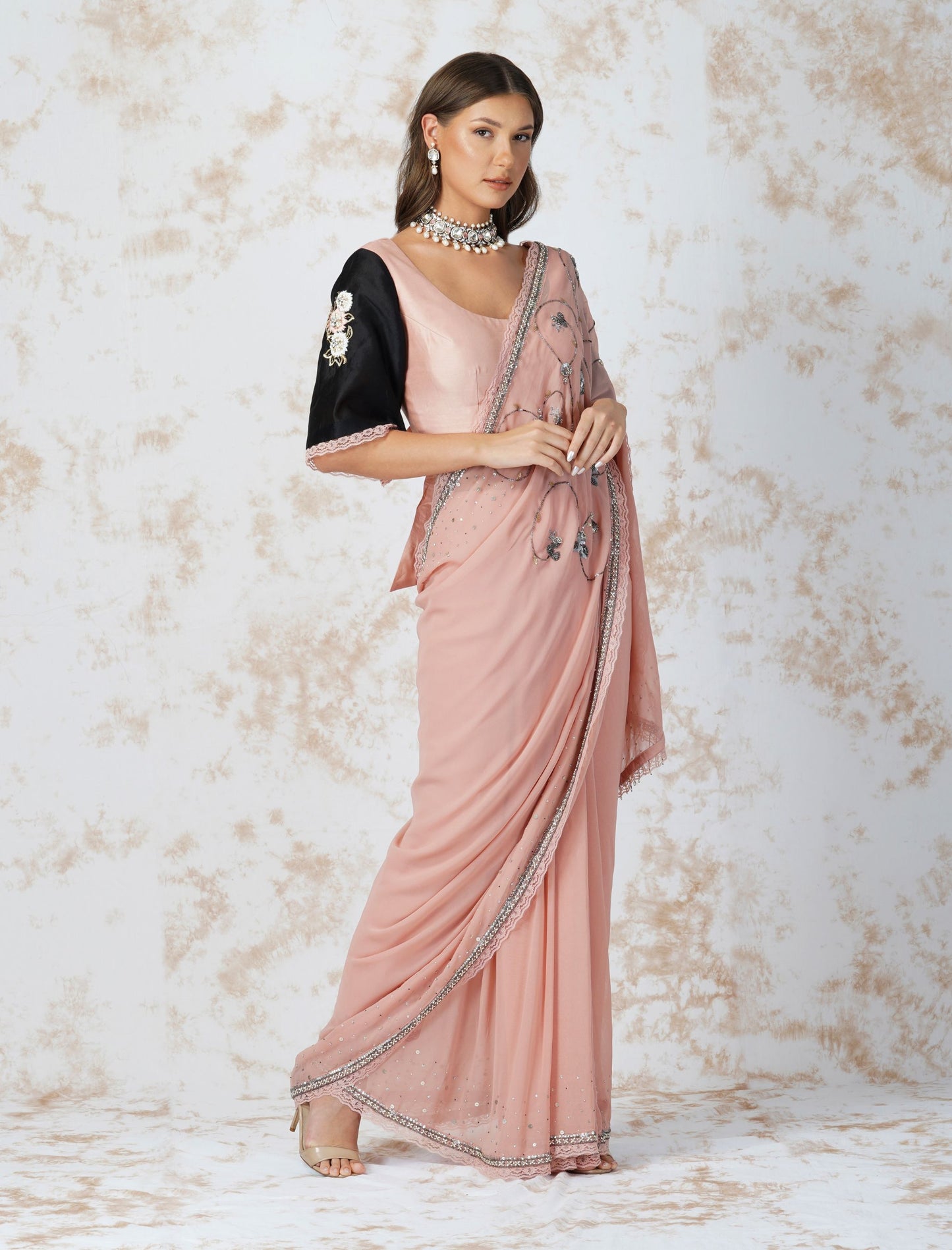 BEADED FLOWER ASYMMETRIC KURTA SET
