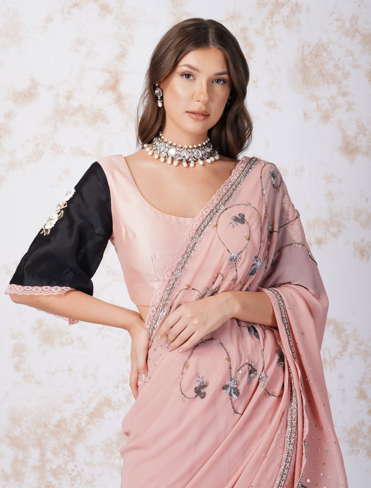 BEADED FLOWER ASYMMETRIC KURTA SET