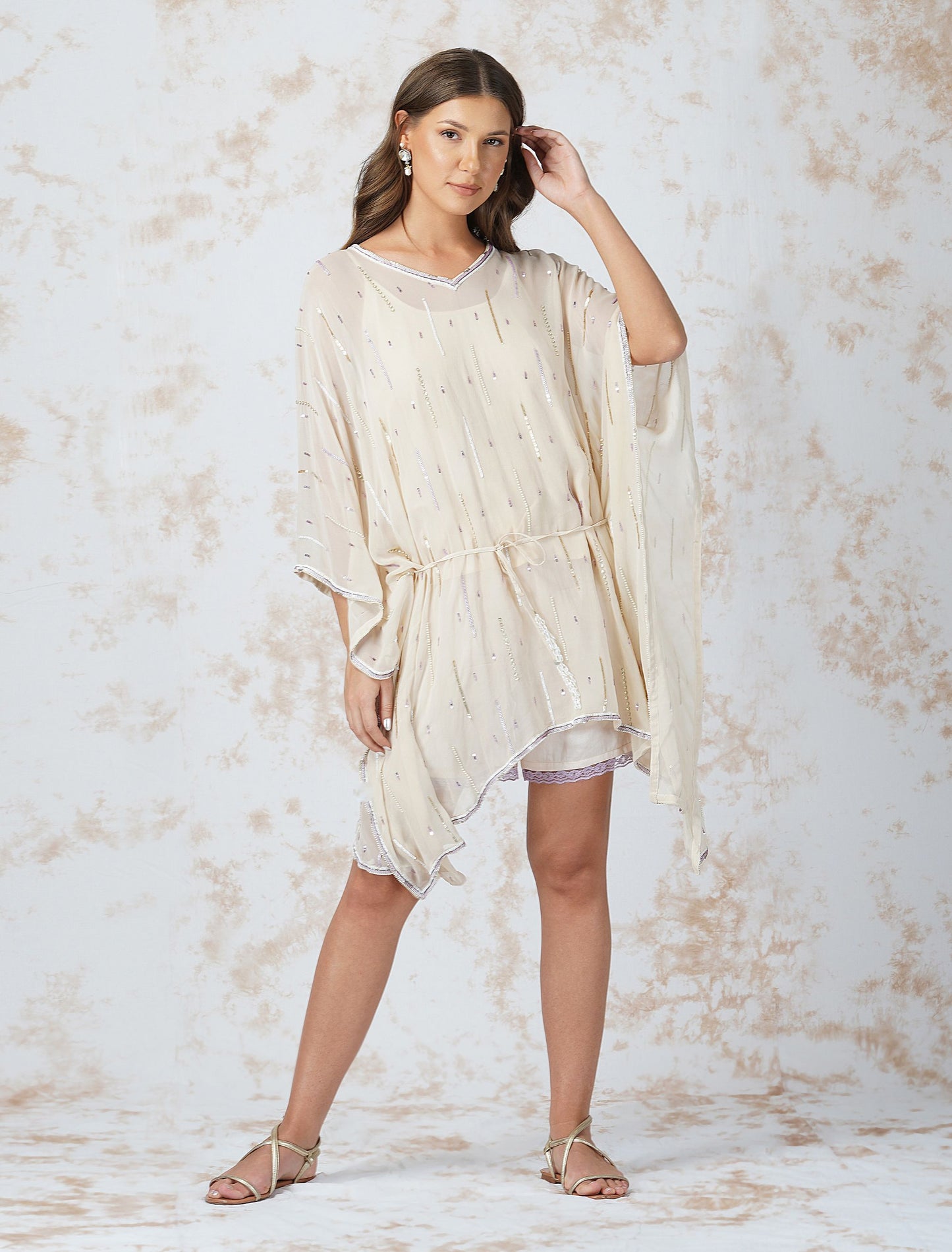 SEQUINNED KAFTAN WITH SHORTS
