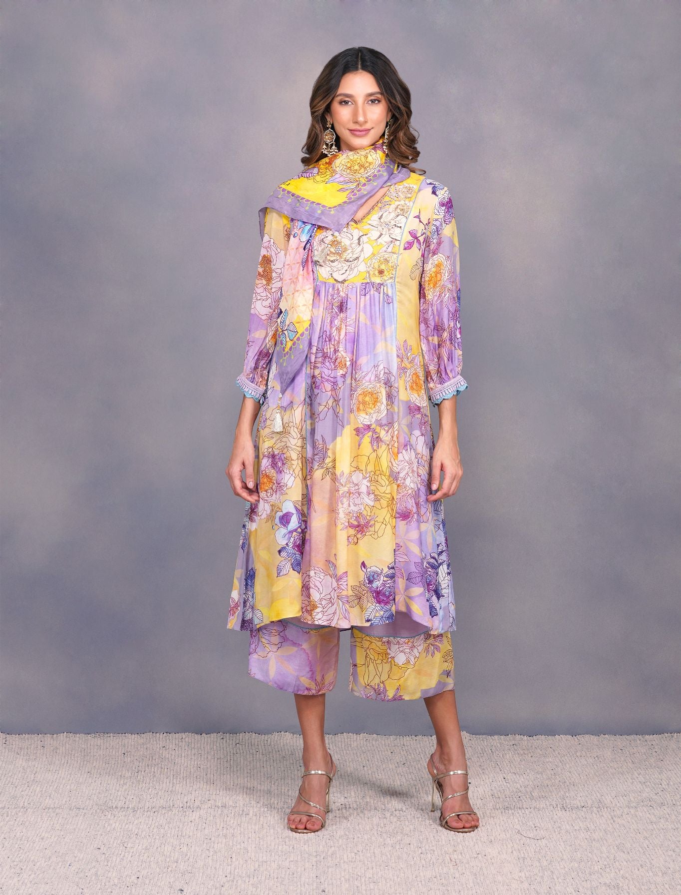 Floral Print Yellow Scarf