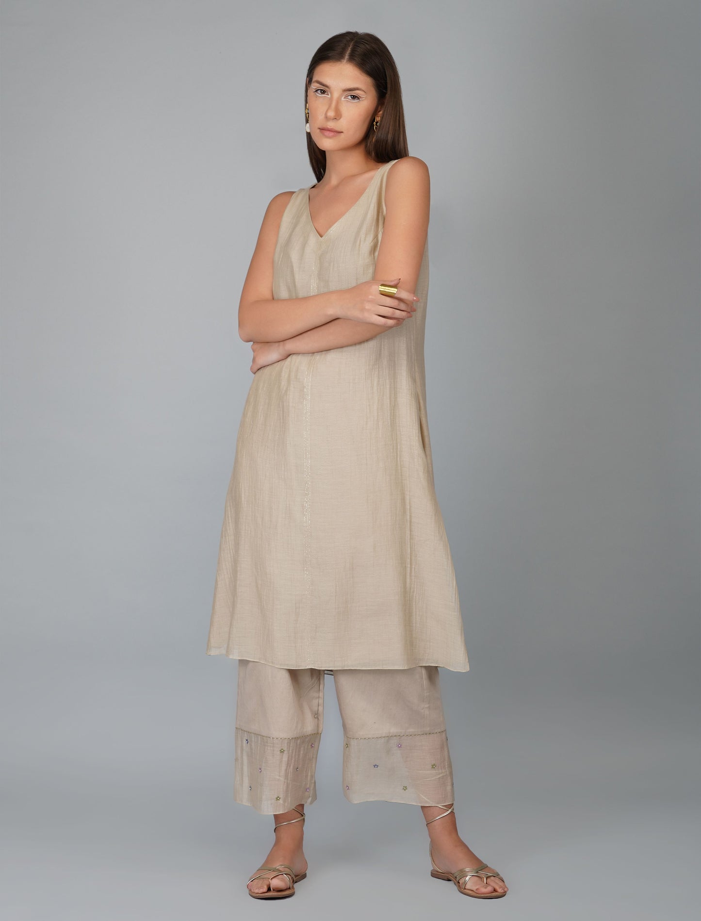 APPLIQUE SLEEVES LAYERED KURTA SET